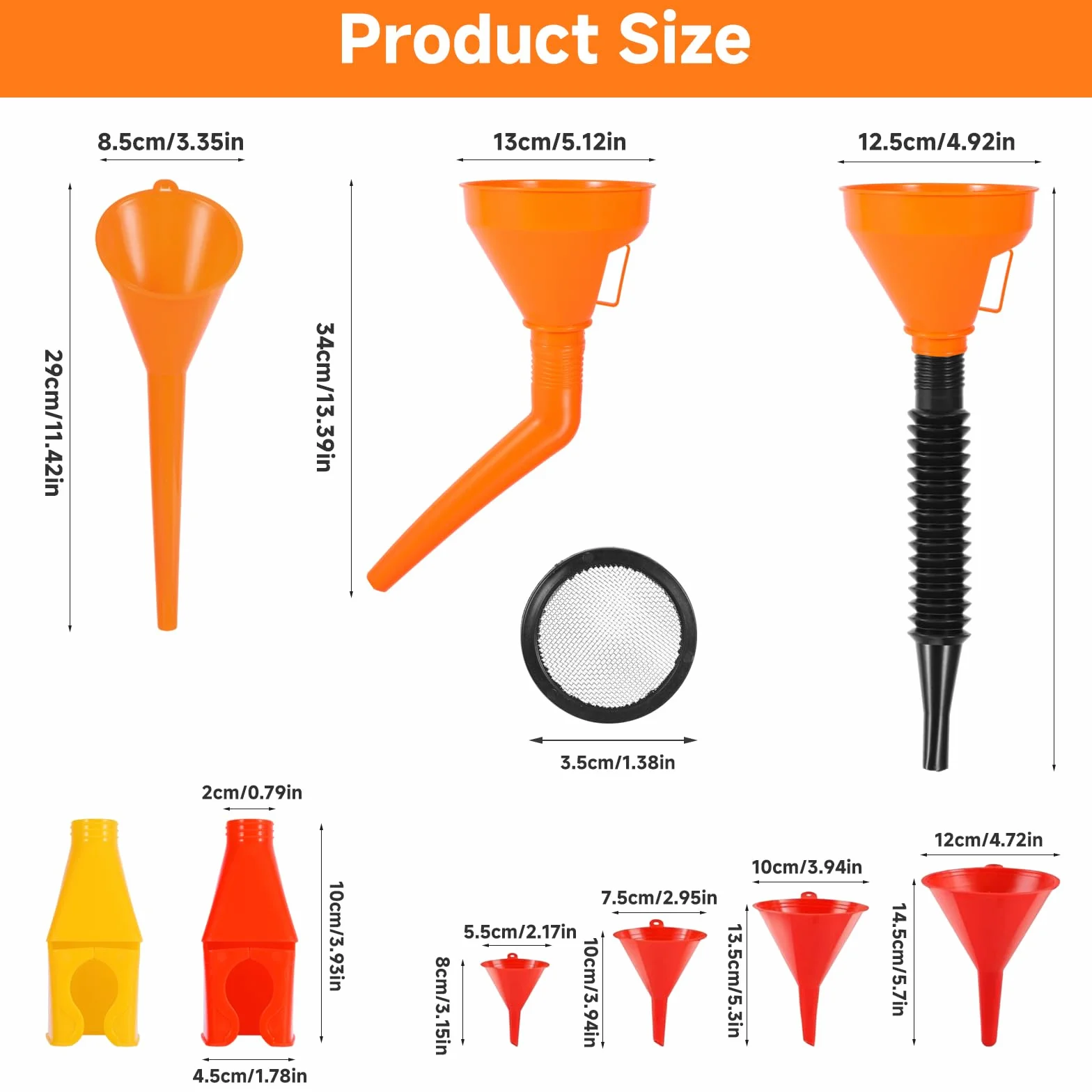 11 Sztuk Samochodowe plastikowe lejki olejowe Zestaw, lejek paliwowy z szerokim otworem, lejek pod kątem prostym, Nadaje się do kuchni, warsztatów, oleju silnikowego, benzyny itp