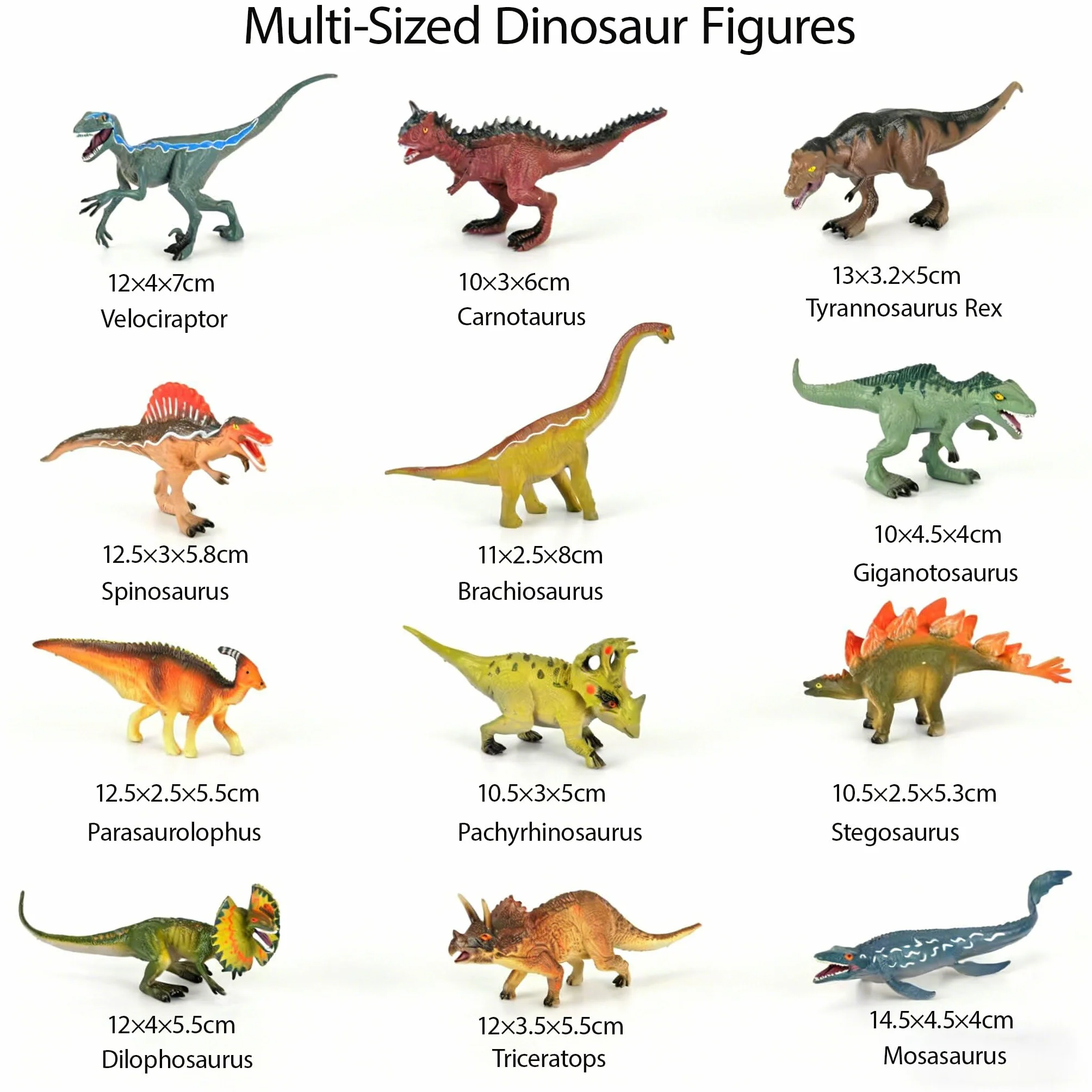 Zestaw 12 zabawek dinozaurów, realistyczne figurki dinozaurów dla dzieci, wierne modele od 3 lat, fanów dinozaurów, Tyranozaur Rex, Giganotozaur