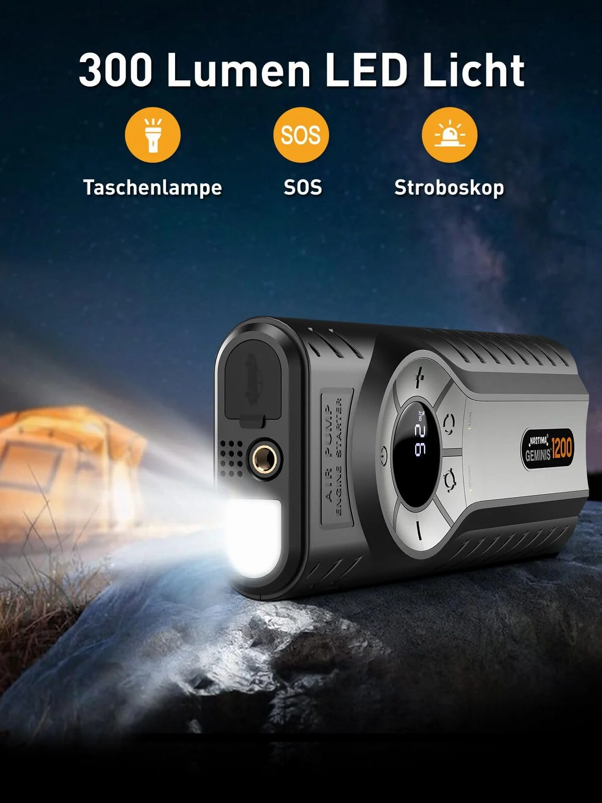 NASTIMA Rozrusznik samochodowy Powerbank ze sprężarką powietrza 4w1 QC18W do silnika benzynowego 8L 6L latarka LED