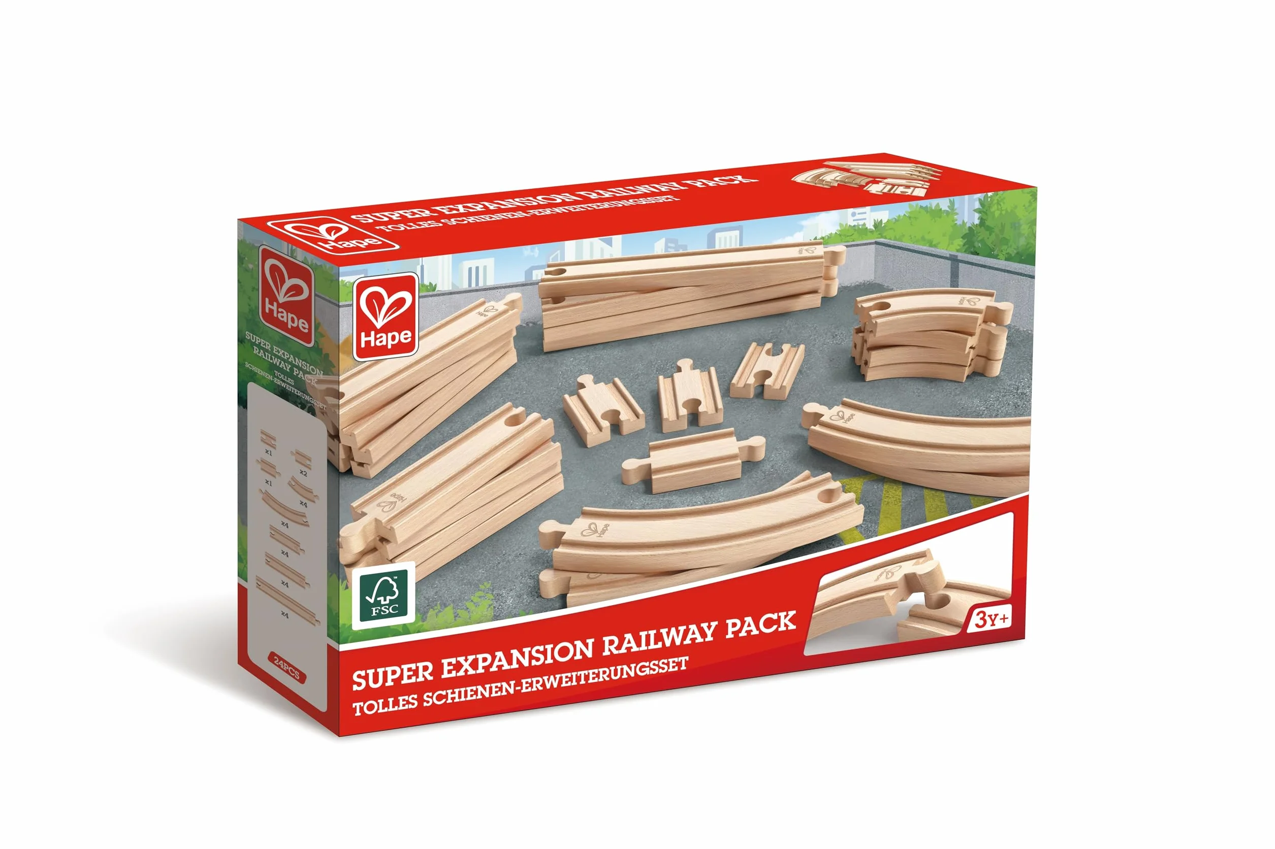 Hape E3707 Super Expansion Rail Pack - Wooden Train Track Accessories, Multicolor, 20.32 x 48.01 x 25.4 cm