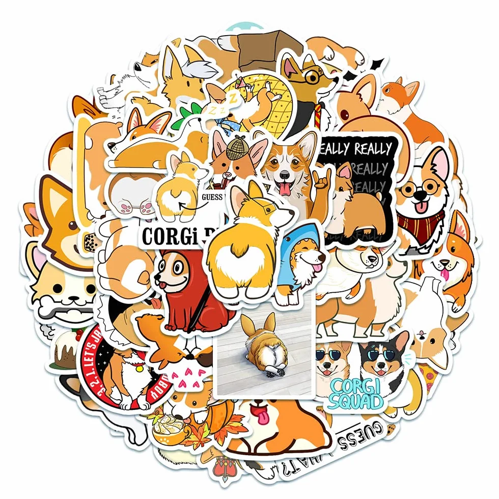 50 sztuk naklejek z obrazkami małych zwierząt, naklejki Corgi, różne słodkie akcje tematyczne naklejki, naklejki DIY do dekoracji laptopa, roweru