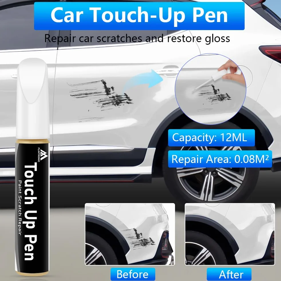 flintronic LC9A/0Q pisak do lakieru, biały, 12 ml, metaliczna farba naprawcza, dokładne dopasowanie, kompatybilny z VW/Volkswagen, do chipsów i zadrapań (biały)