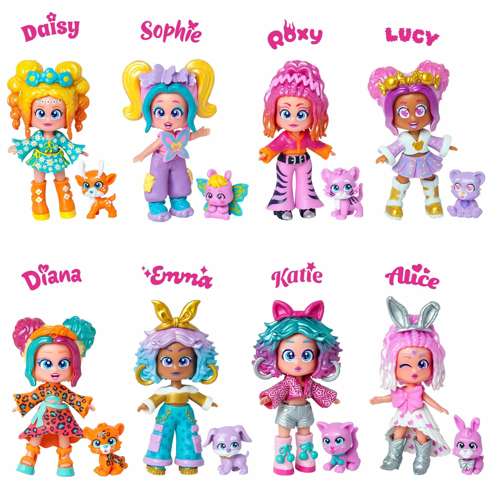 KOOKYLOOS Pet Party DIANA– Kolekcjonerska laleczka Diana ze swoim lampartem. Zawiera laleczkę Kookyloos Diana, 1 zwierzaka, modny strój, buty oraz akcesorium. 1 laleczka, 3 różne minki!
