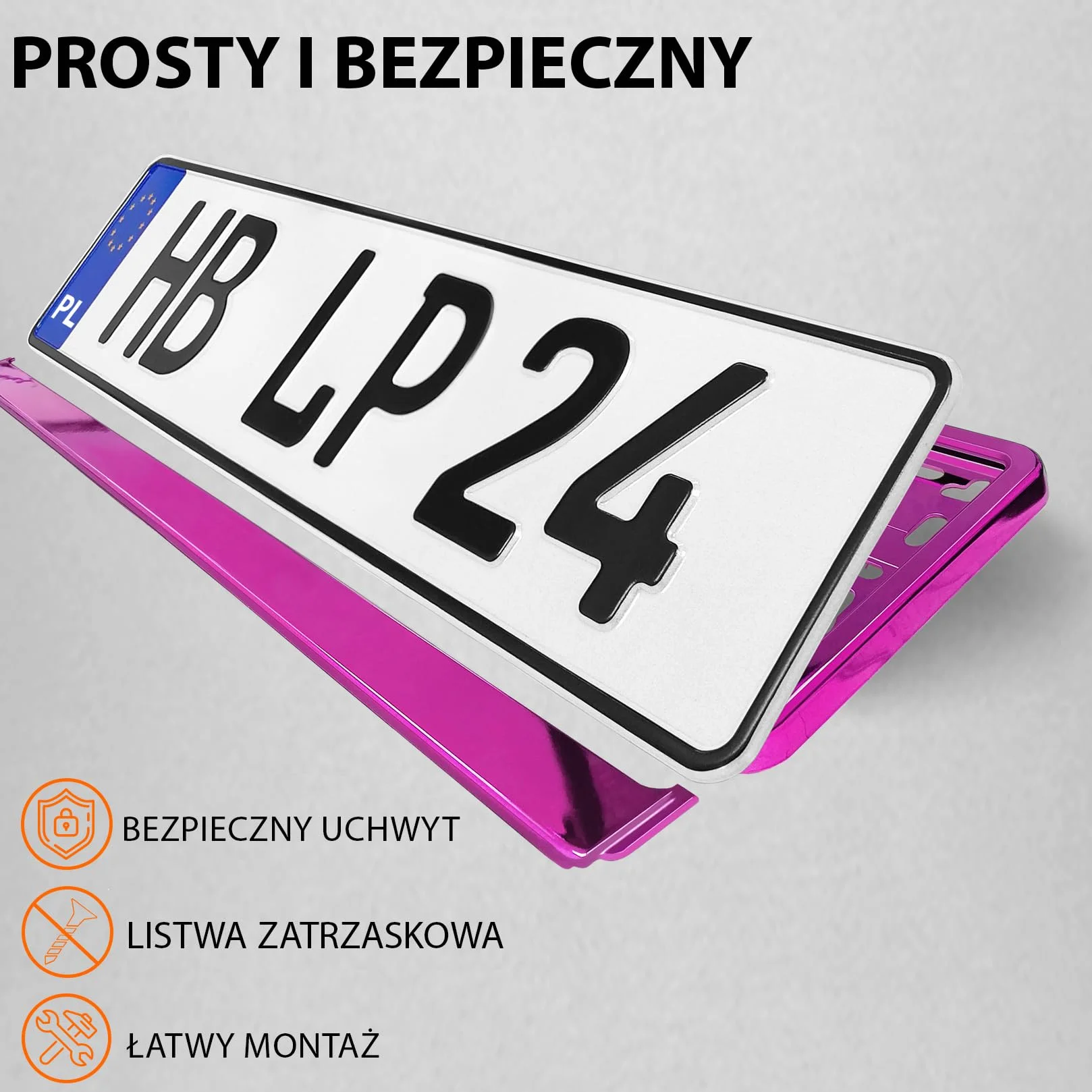 Uchwyt tablicy rejestracyjnej 520x110 mm różowy chrom do polskich tablic PL