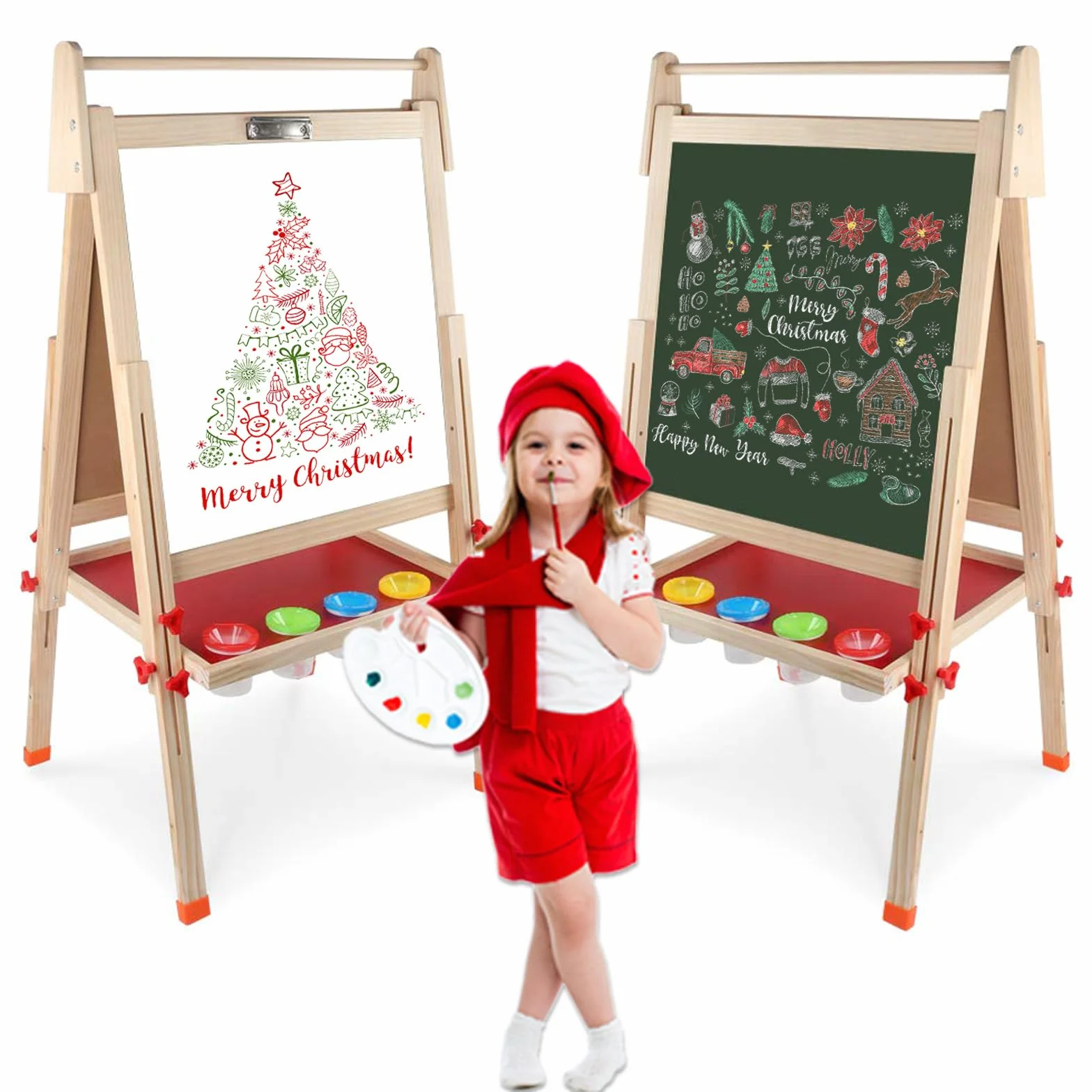kramow mostek dziecięcy, dwustronna tablica, magnetyczna czarno-biała drewniana tablica z akcesoriami, zabawki edukacyjne prezenty dla dzieci chłopiec dziewczynka 3+ lata