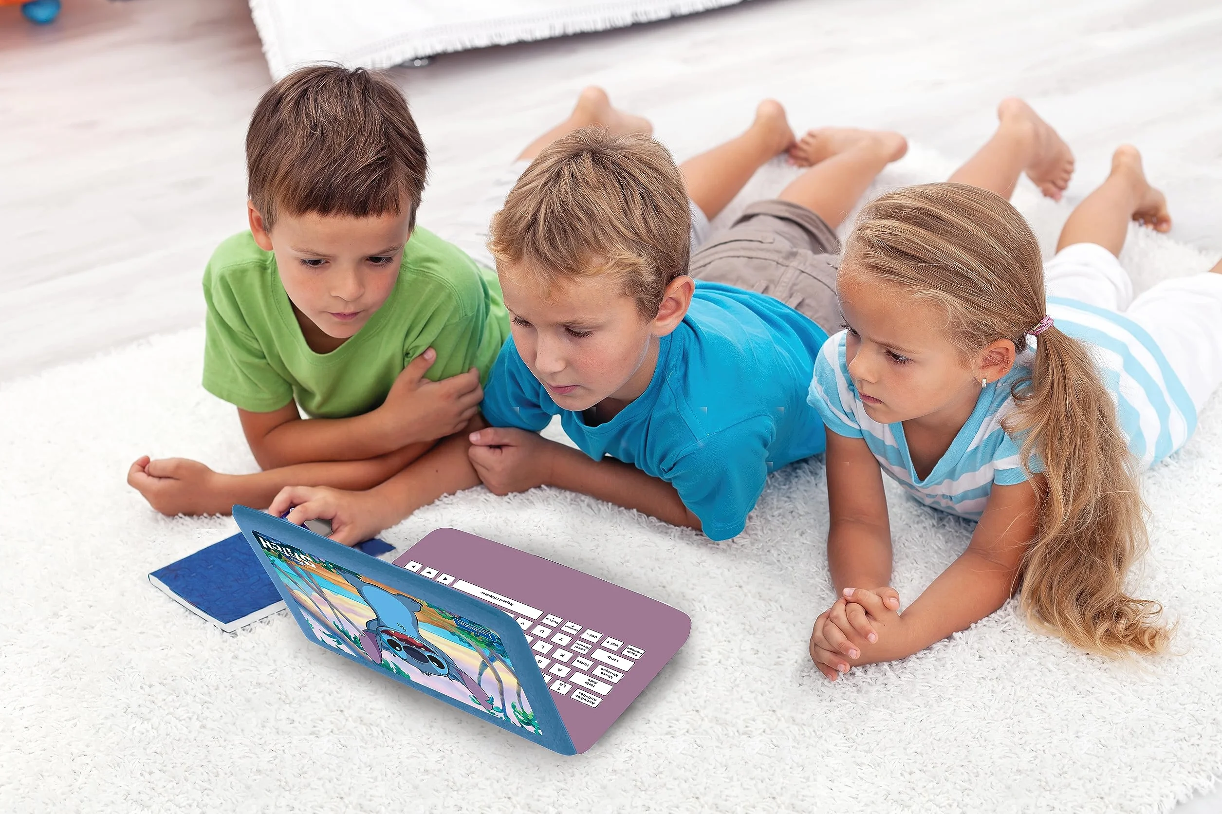 Lexibook - Disney Stitch - angielski/francuski dwujęzyczny laptop edukacyjny, 124 zajęcia językowe, pisanie, matematyka, logika, muzyka i gry, chłopcy i dziewczęta, JC598Di1