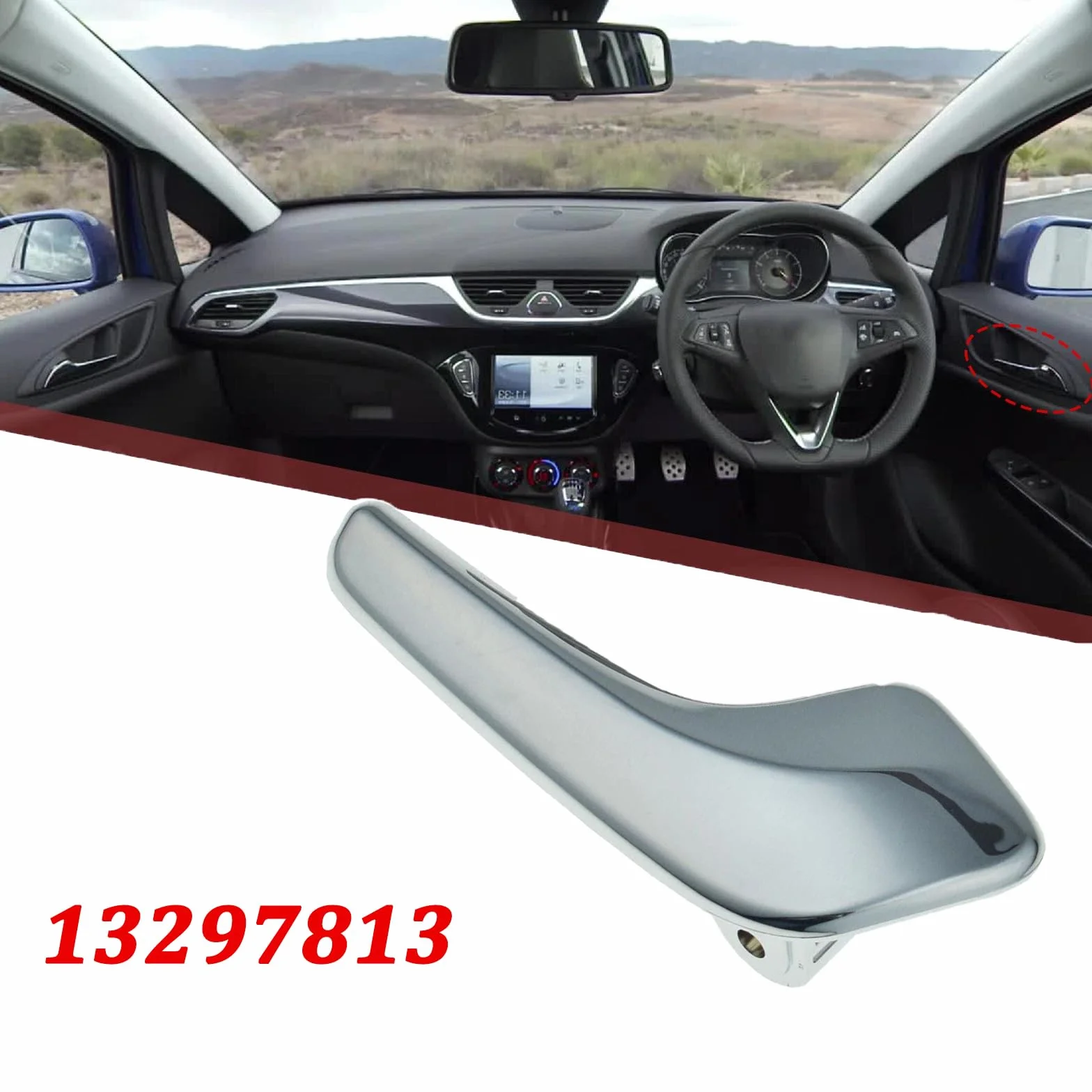 Klamka chromowana lewa wewnętrzna do Opel Corsa D MK III 2006-2014