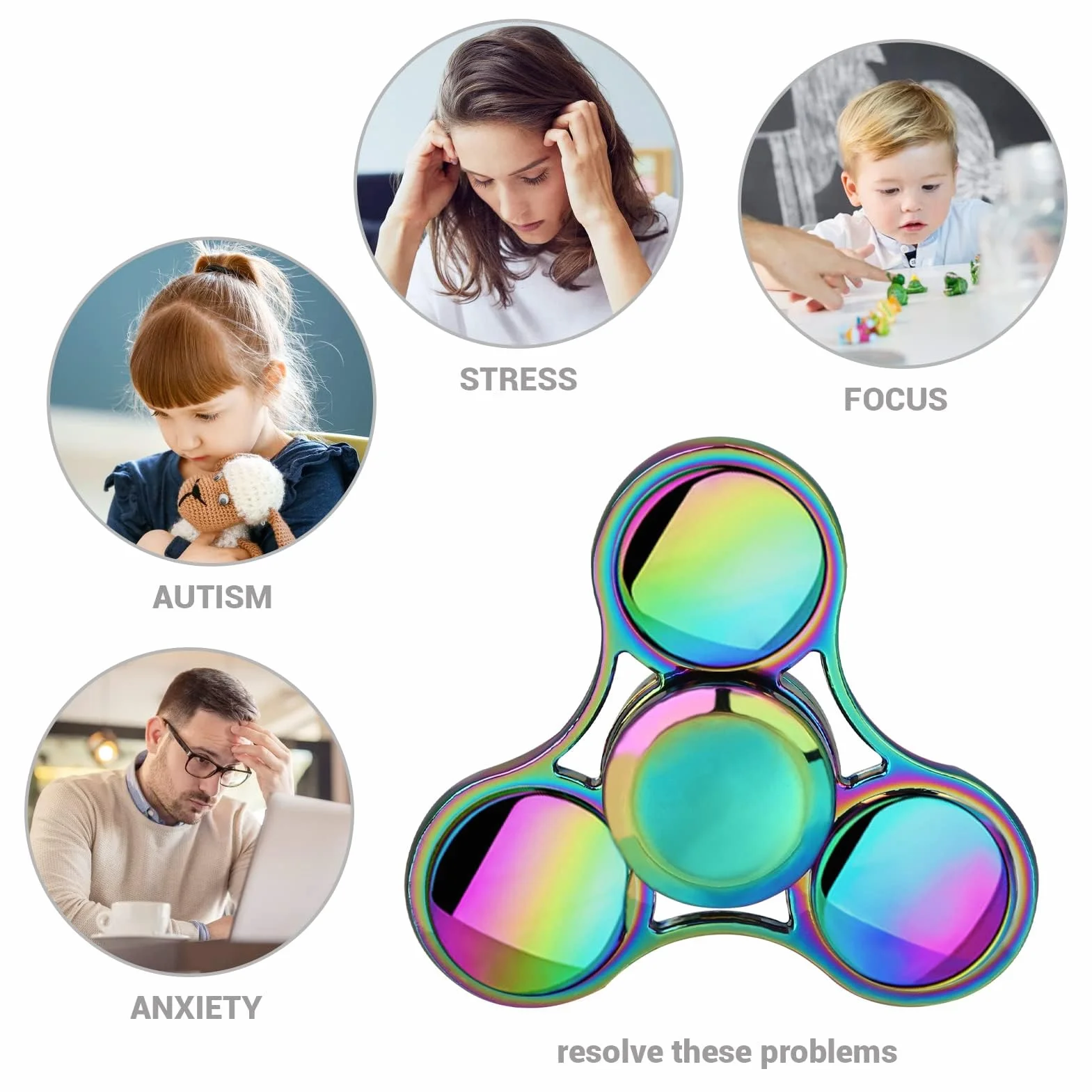 SCIONE Fidget spinner, z metalu, z łożyskiem ze stali nierdzewnej, 3–5 min, wysoka prędkość, dla dzieci, prezent na Wielkanoc (okrągły)