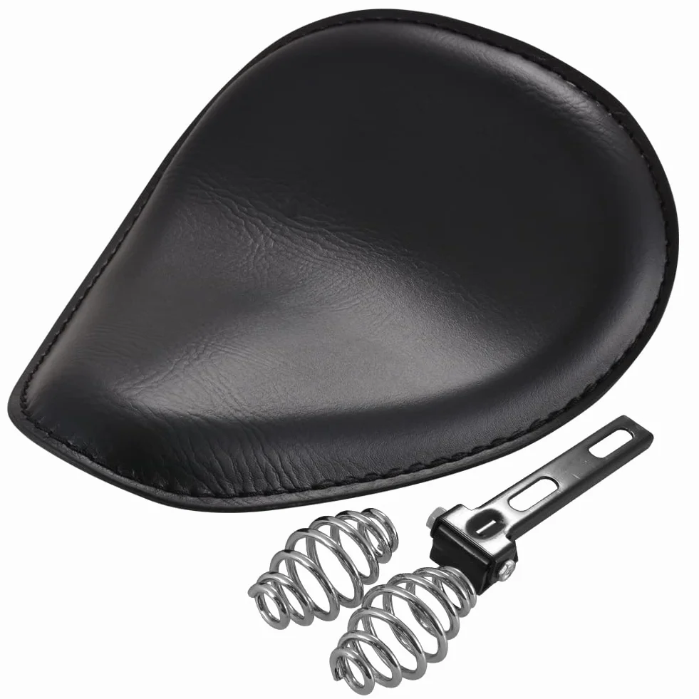 KaTur Skórzane pokrowce na siedzenia motocyklowe z mocowaniem sprężynowym, do motocykli Harley Davidson, Honda, Yamaha, Kawasaki i Suzuki 8 cm, czarny