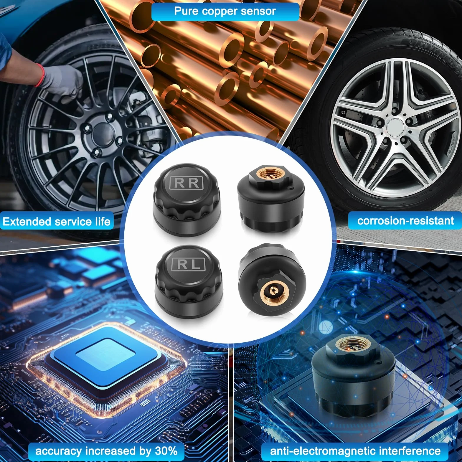 System monitorowania ciśnienia w oponach TPMS monitor ciśnienia w oponach solarny bezprzewodowy i ładowanie USB z 4 czujnikami zewnętrznymi, alarmy głosowe do samochodów kempingowych, SUV-ów