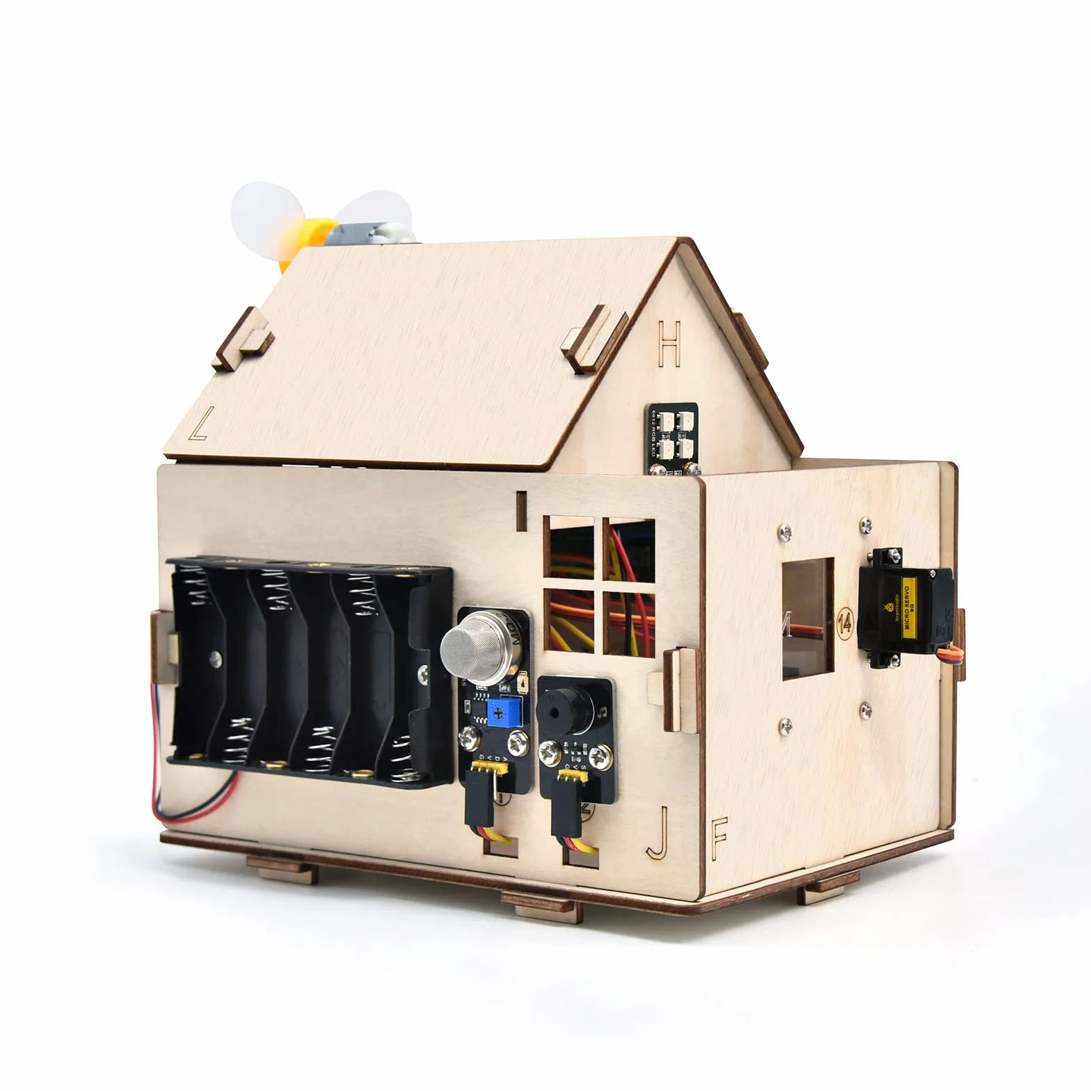 KEYESTUDIO Zestaw startowy inteligentnego domu do Arduino ESP32 i Python, elektroniczny zestaw do kodowania automatyki domowej, zestaw elektrotechniczny, drewniany dom dla nastolatków 14+