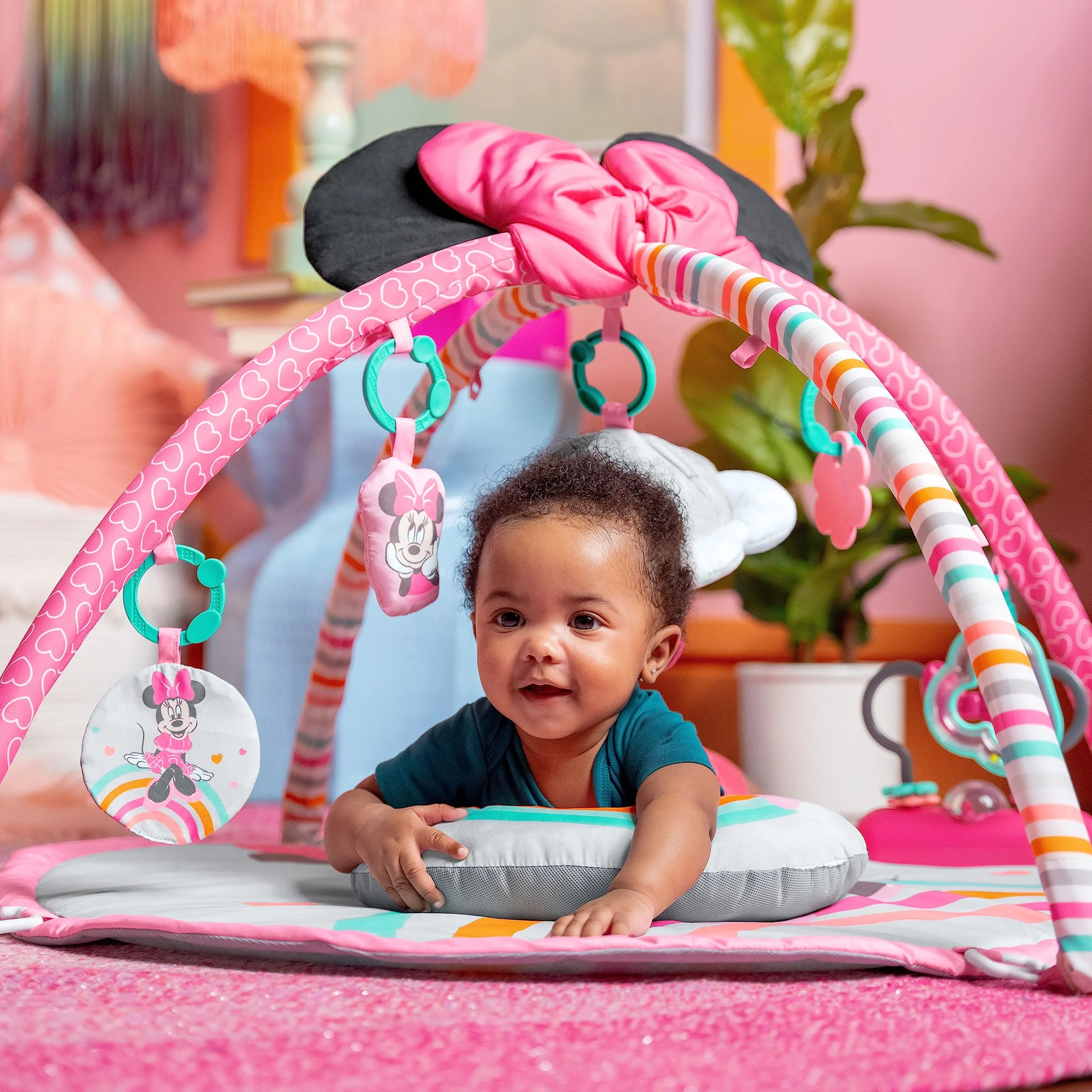 Bright Starts, Disney Baby MINNIE MOUSE Forever Besties z muzyką i światłami, róża, noworodki i nie tylko