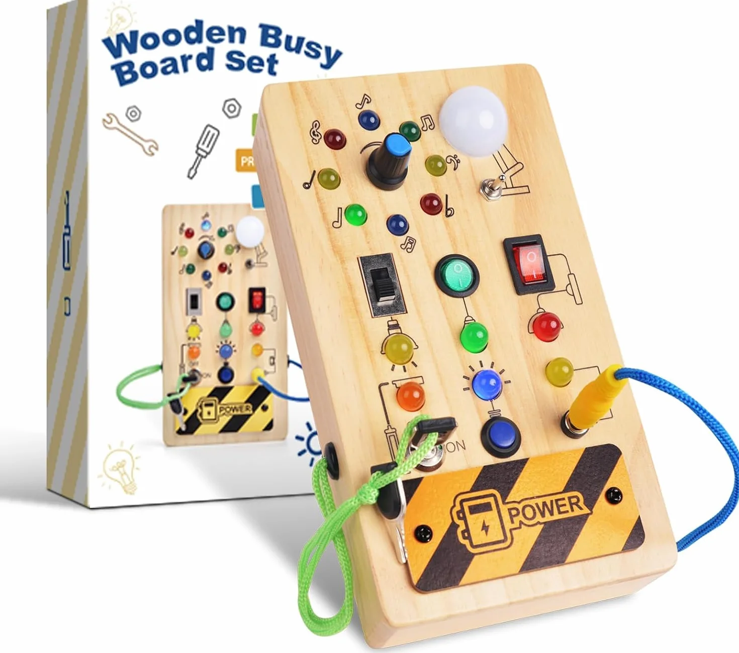 Montessori Toy Deska Rozdzielcza 1 2 3 4 lata, zabawka do nauki umiejętności motorycznych, 8 przełączników, 15 diod LED