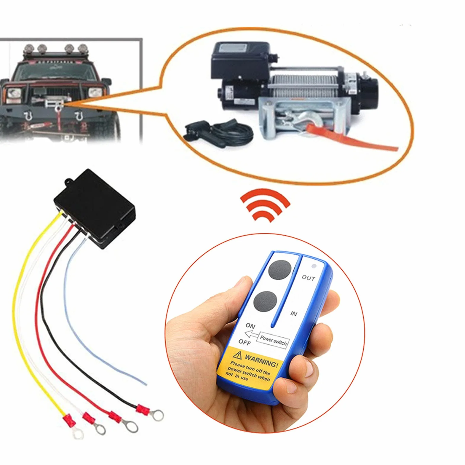 Akozon Zestaw Zdalnego Sterowania Wyciągarką Bezprzewodową, Wyciągarka Elektryczna 12 V Bezprzewodowy System Zdalnego Sterowania Nadajnik i Odbiornik Zestaw do Ciężarówki ATV SUV