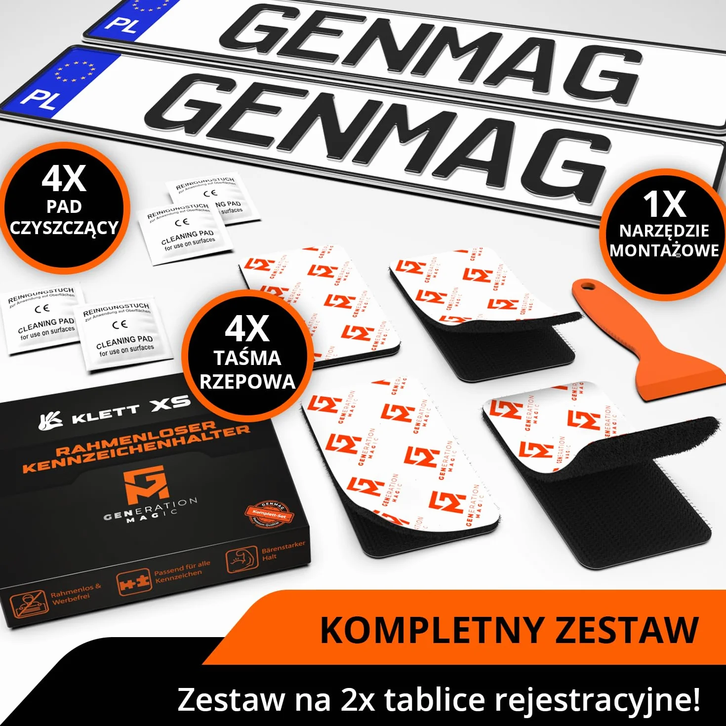 GENMAG® Ramki pod Tablice Rejestracyjne na Rzep | Bezramkowy Uchwyt Tablicy Rejestracyjnej