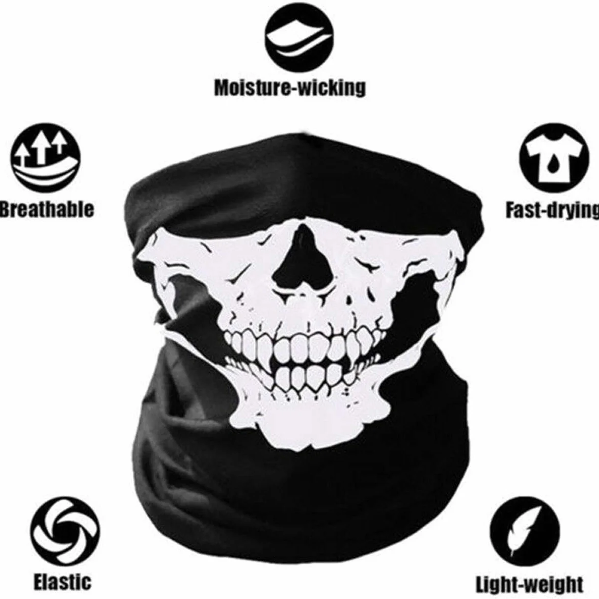 Janzoom 2 szt. maska na twarz motocyklowa czaszka maska pół twarzy motocykl szyja nakrycie głowy na zewnątrz narty czaszka impreza maski sport Halloween maska na rower motocykl kolarstwo czarna, Czarny