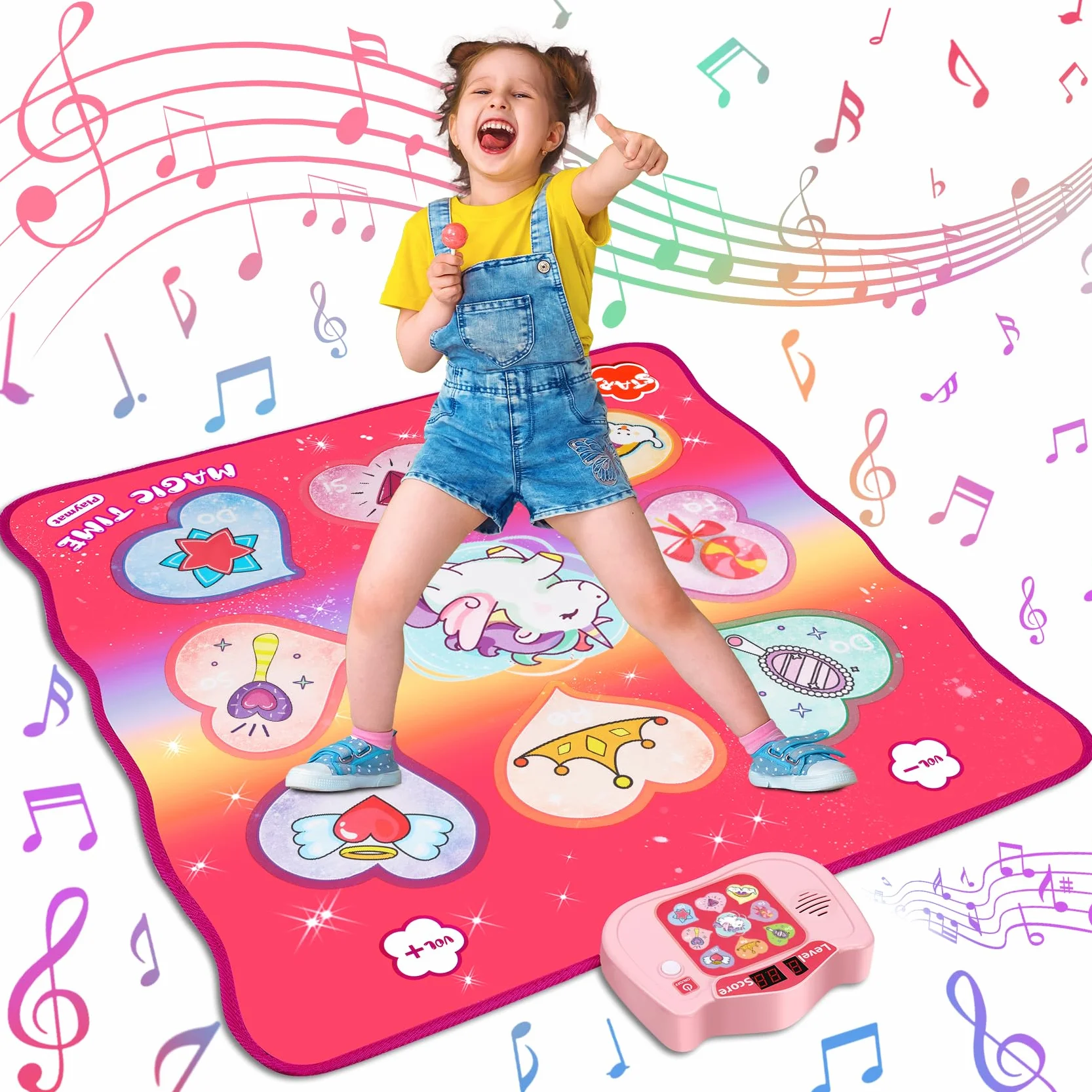 Zabawki do tańca dla dzieci, Music Dance Play Mat ze światłami LED, regulowaną głośnością, 5 trybami gry, wbudowaną muzyką, muzyczną podkładką taneczną Zabawki świąteczne prezenty dla dziewczynek