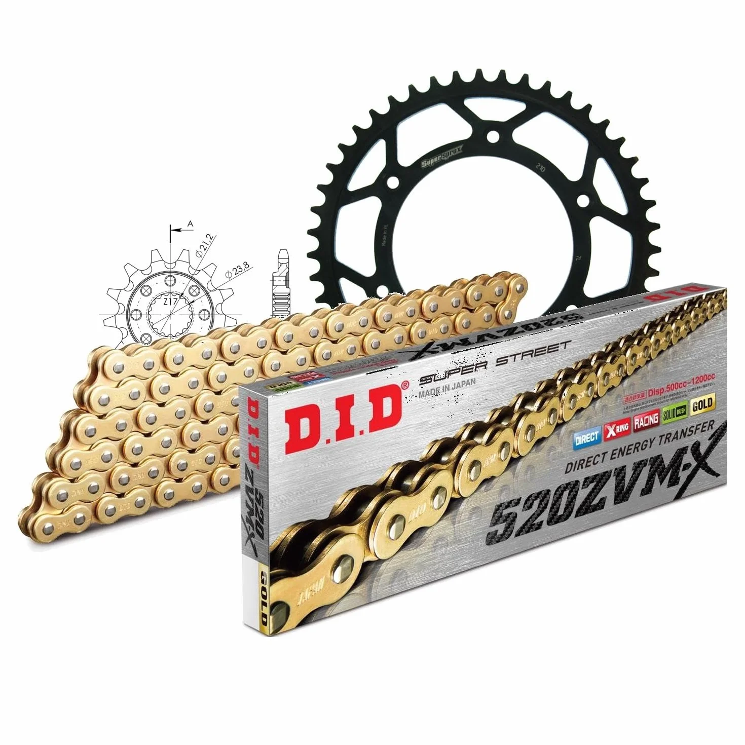 Zestaw łańcuchów DID stal 520ZVM-X / 116 nitownica do HM CRE F R 250/450 ccm rok prod. 2004-2006