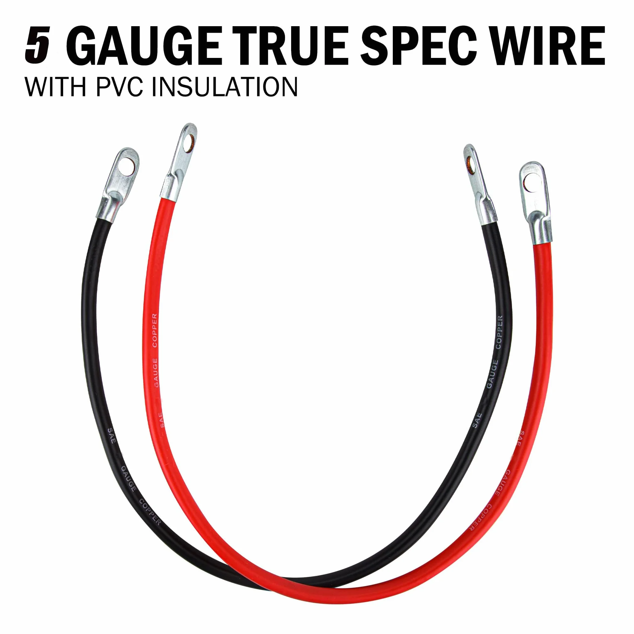 Kabel miedziany, 2 sztuki, 5 AWG kabel do akumulatora z czystej miedzi, kabel do akumulatora samochodowego, miedziany kabel zasilający, do samochodów osobowych, kamperów, łodzi