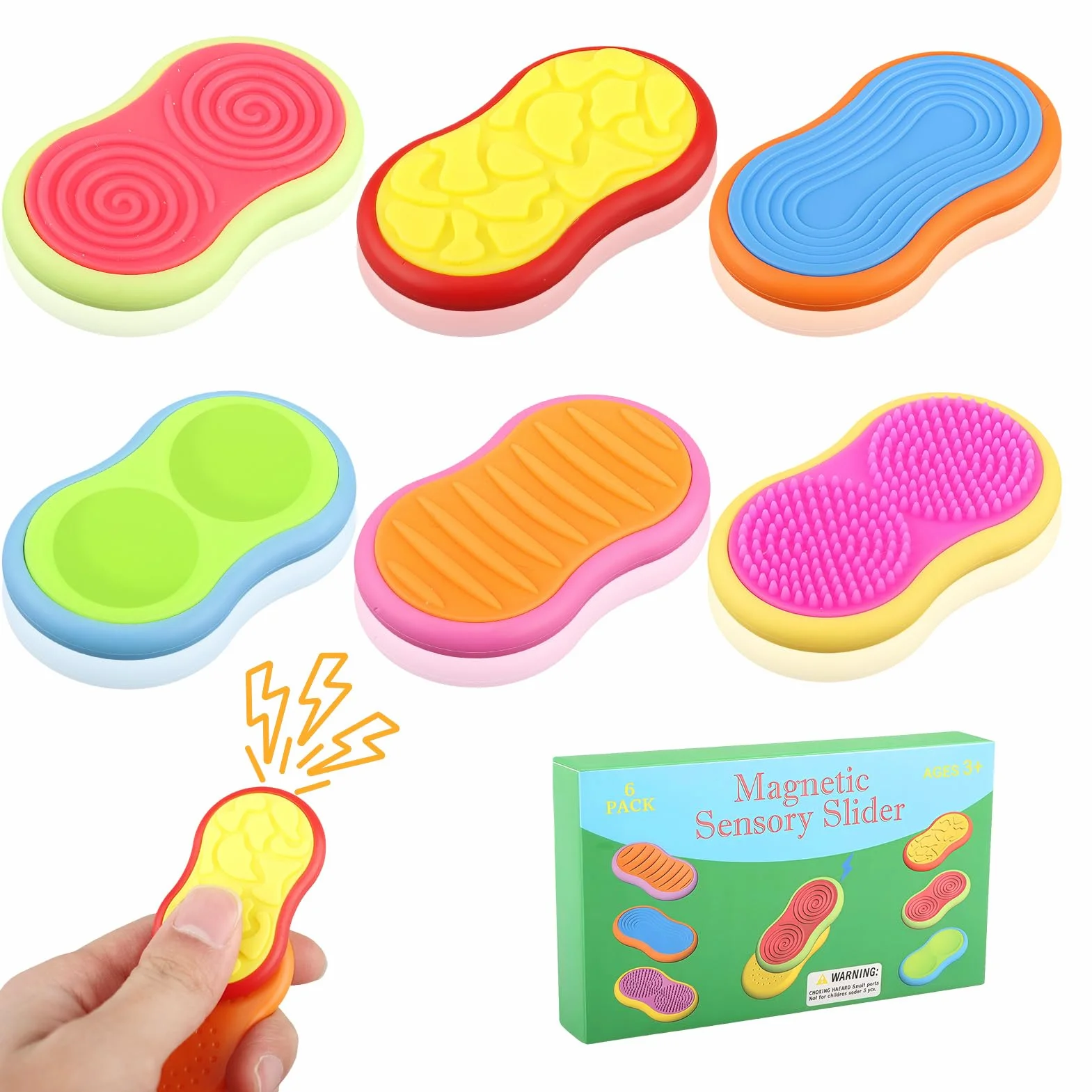 Fidget Toys Magnetyczne suwaki, zestaw 6 zabawek sensorycznych, miękkie silikonowe kamienie sensoryczne do koncentracji i relaksu, dla osób z autyzmem, ADHD, antystresowe, dla dorosłych i dzieci