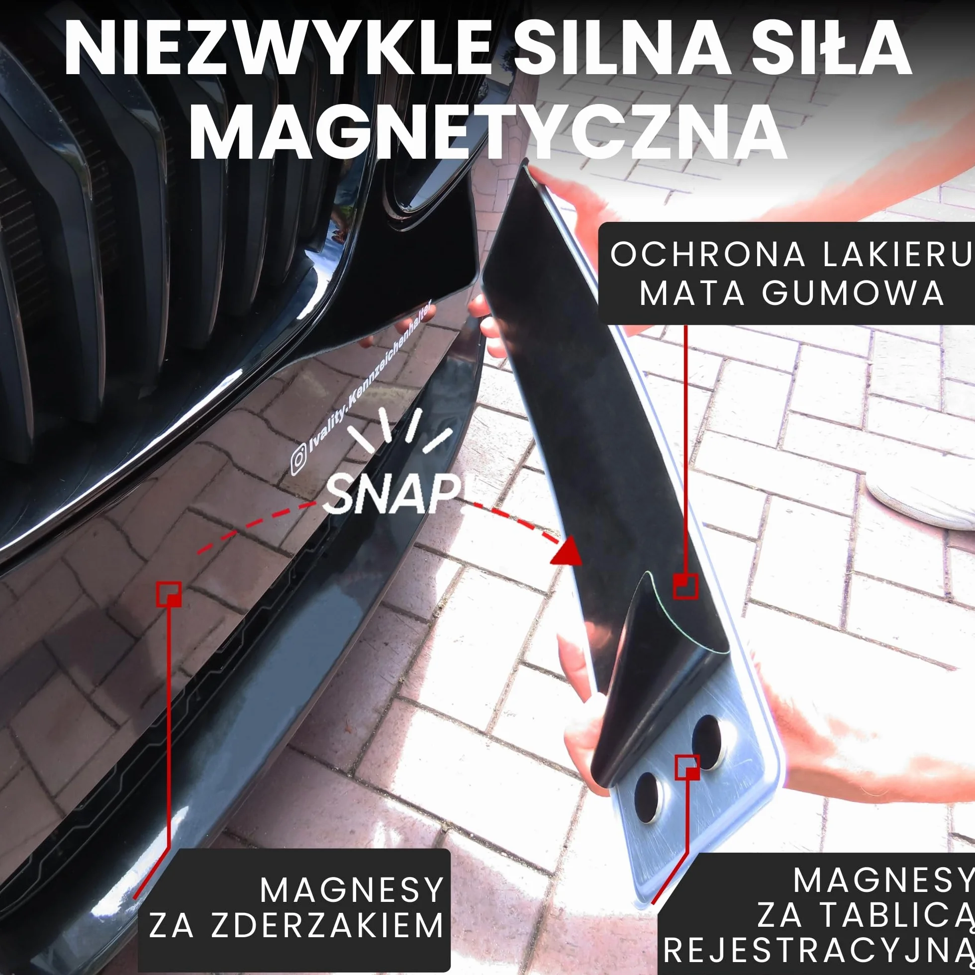 IVALITY® 1x Niewidoczny uchwyt na tablicę rejestracyjną z magnesem | Bezramkowy uchwyt na tablicę rejestracyjną z magnesem | Do polskich tablic rejestracyjnych