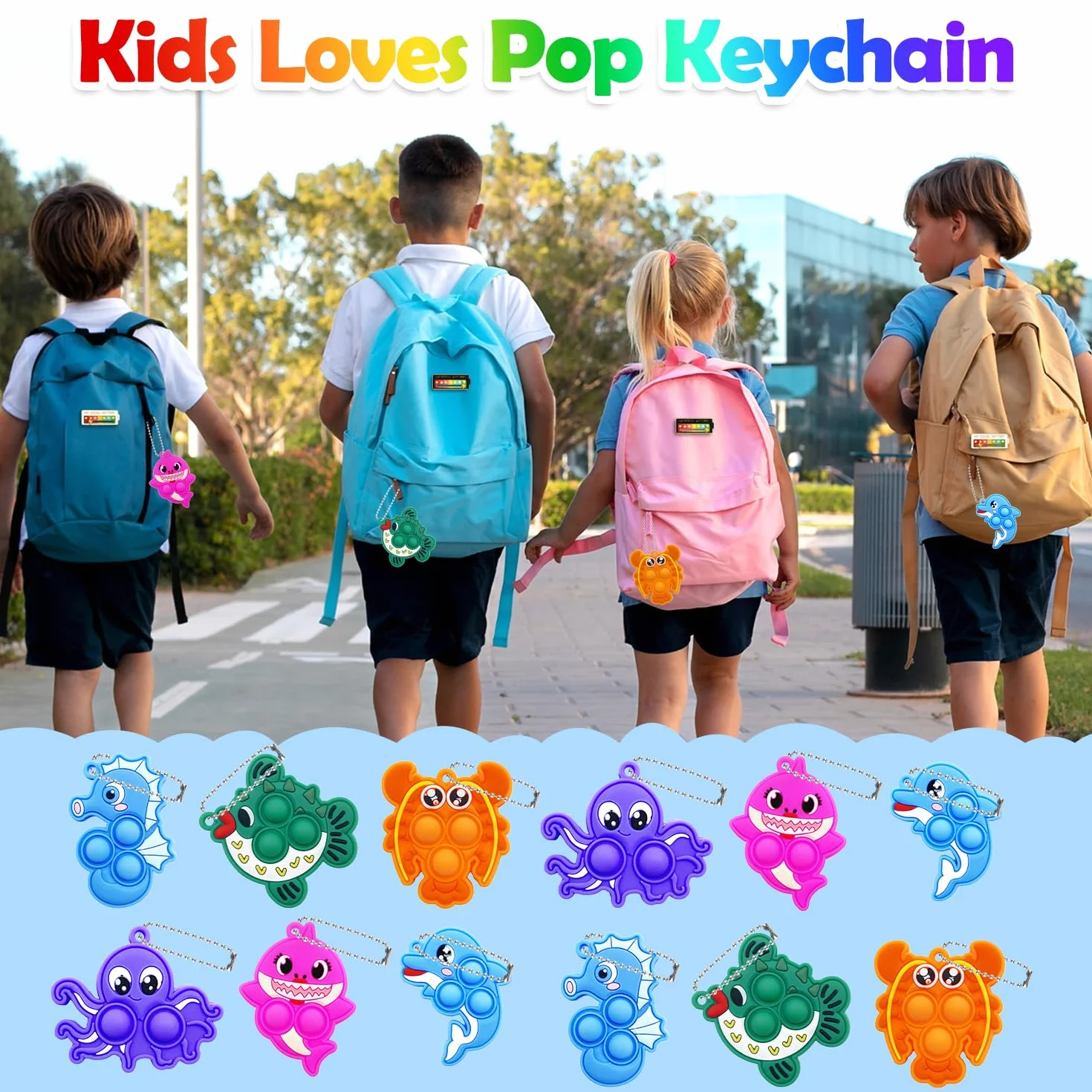 Yeefunjoy 12 sztuk breloczków Pop Keyring It Fidget Toy, breloczki z motywem zwierząt morskich Pop Keychain Bubble Stress Relief dla dzieci, dodatki do torebek z upominkami dla dzieci i dorosłych