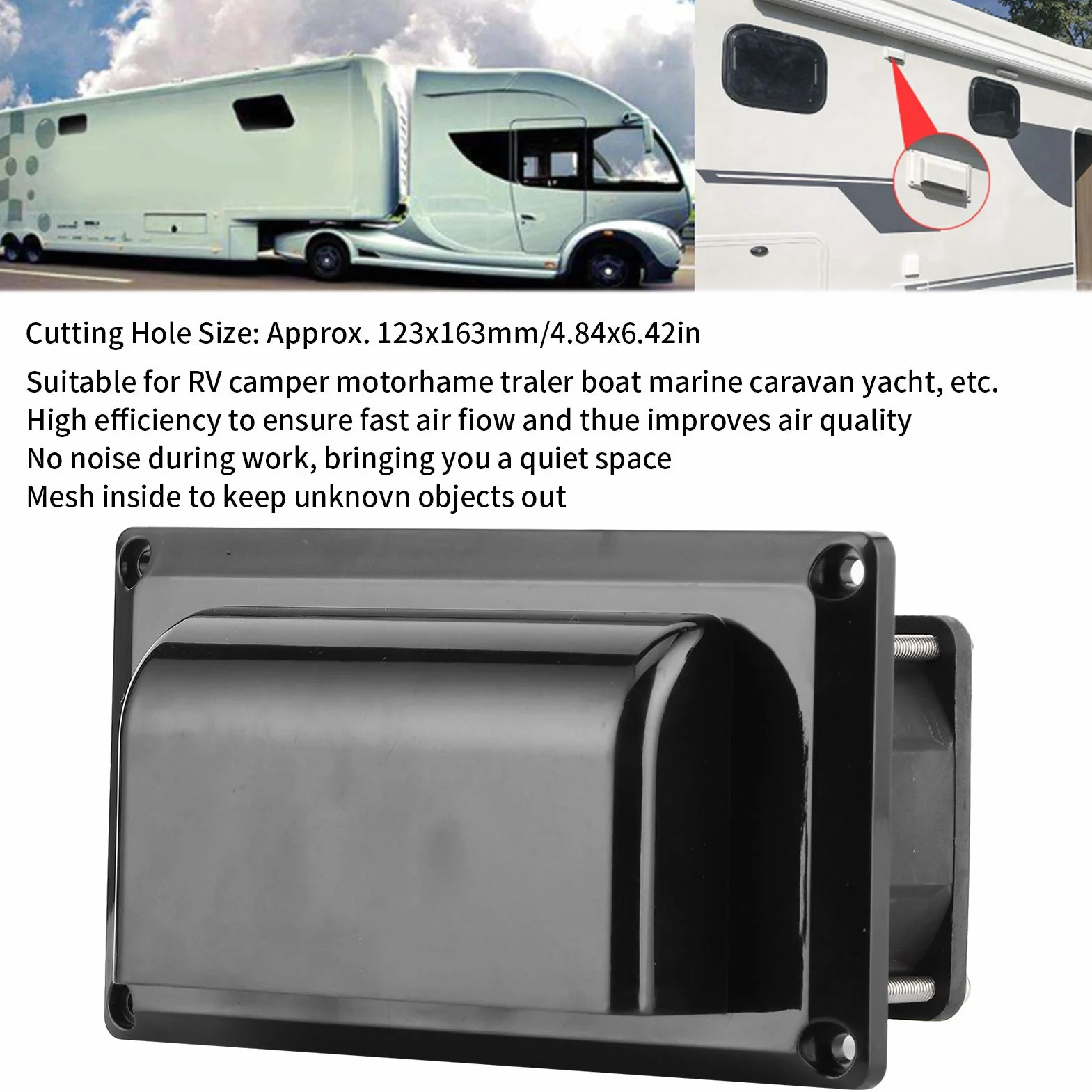 Wentylator wylotowy 12 V 25 W boczny wywiewny do samochodu kempingowego przyczepa łódź jacht