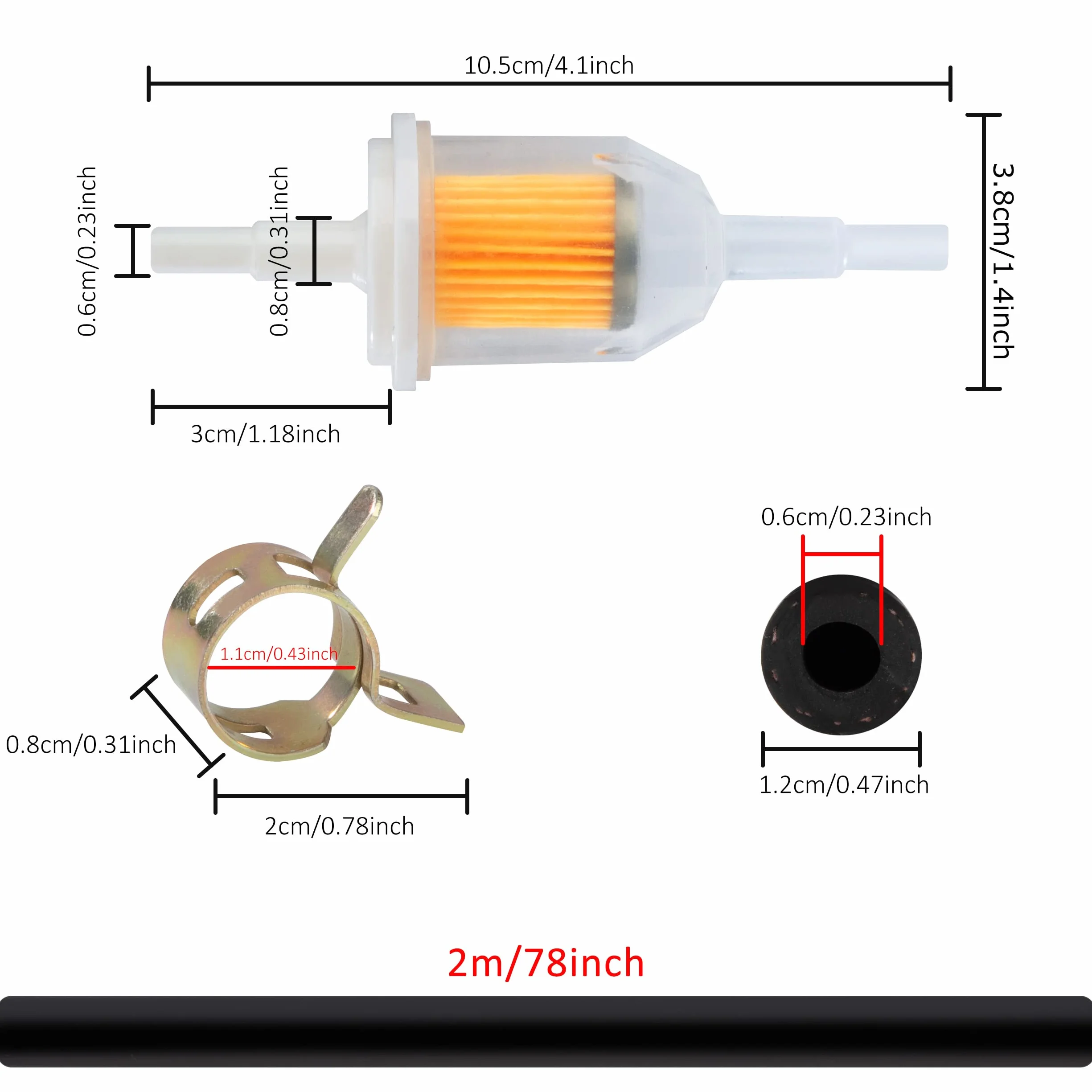 Zestaw filtrów węża paliwowego 6 mm linia benzynowa 2 m z 6 mm/8 mm filtrami paliwa i opaskami zaciskowymi do motocykla skutera kosiarki 13 sztuk