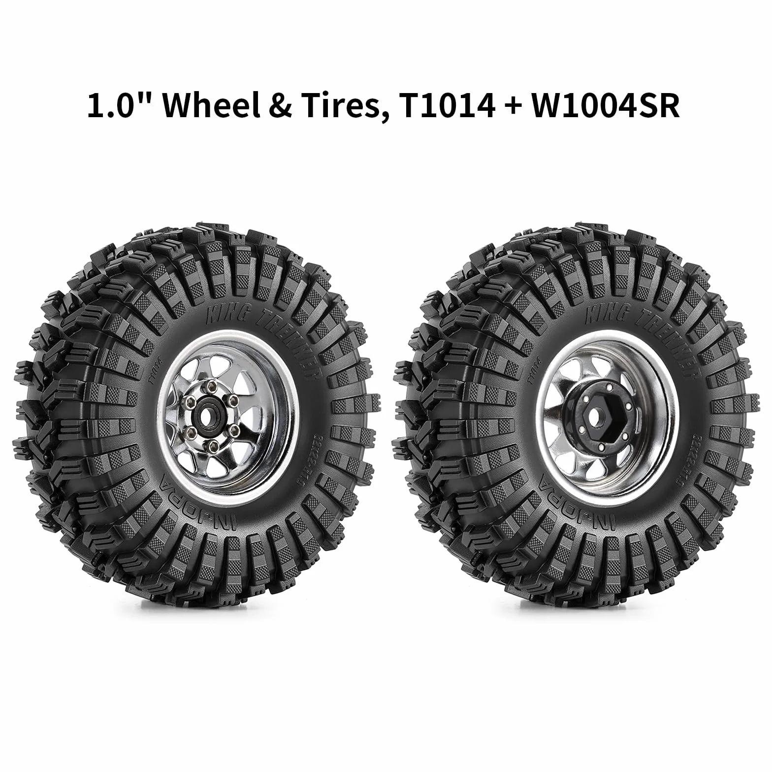 INJORA Opona Beadlock 1,0" Beadlock Sat -3,78 mm offset do 1/18 1/24 RC Crawler Auto Axial SCX24 FMS FCX24 TRX4M, srebrna (W1004-T1014)