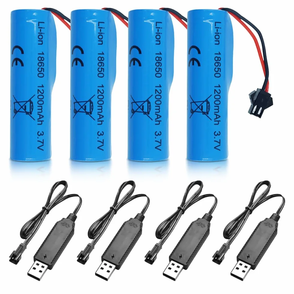 Mineup 3,7V 1200 mAh litowo-jonowa bateria, 4 sztuki RC akumulatorów do ponownego naładowania z 4 ładowarkami USB z wtyczką SM-2P, litowo-jonowa bateria zasilająca Mineup RC do ponownego naładowania