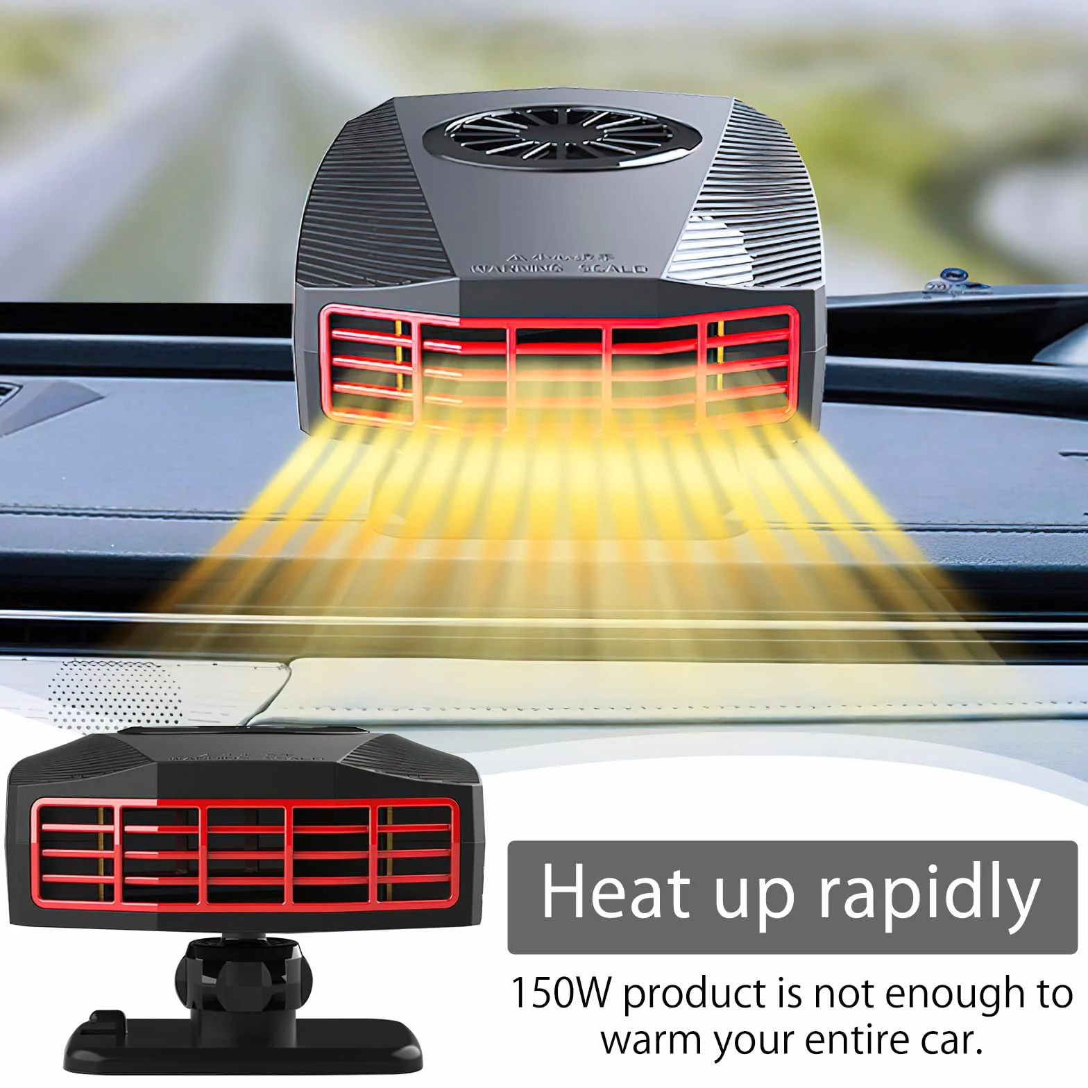 HENGBIRD Chłodnica samochodowa 12 V, 150 W, odmrażacz powietrza, wentylator chłodzący, obracany o 360°, 2 w 1, elektryczny odmrażacz szyb