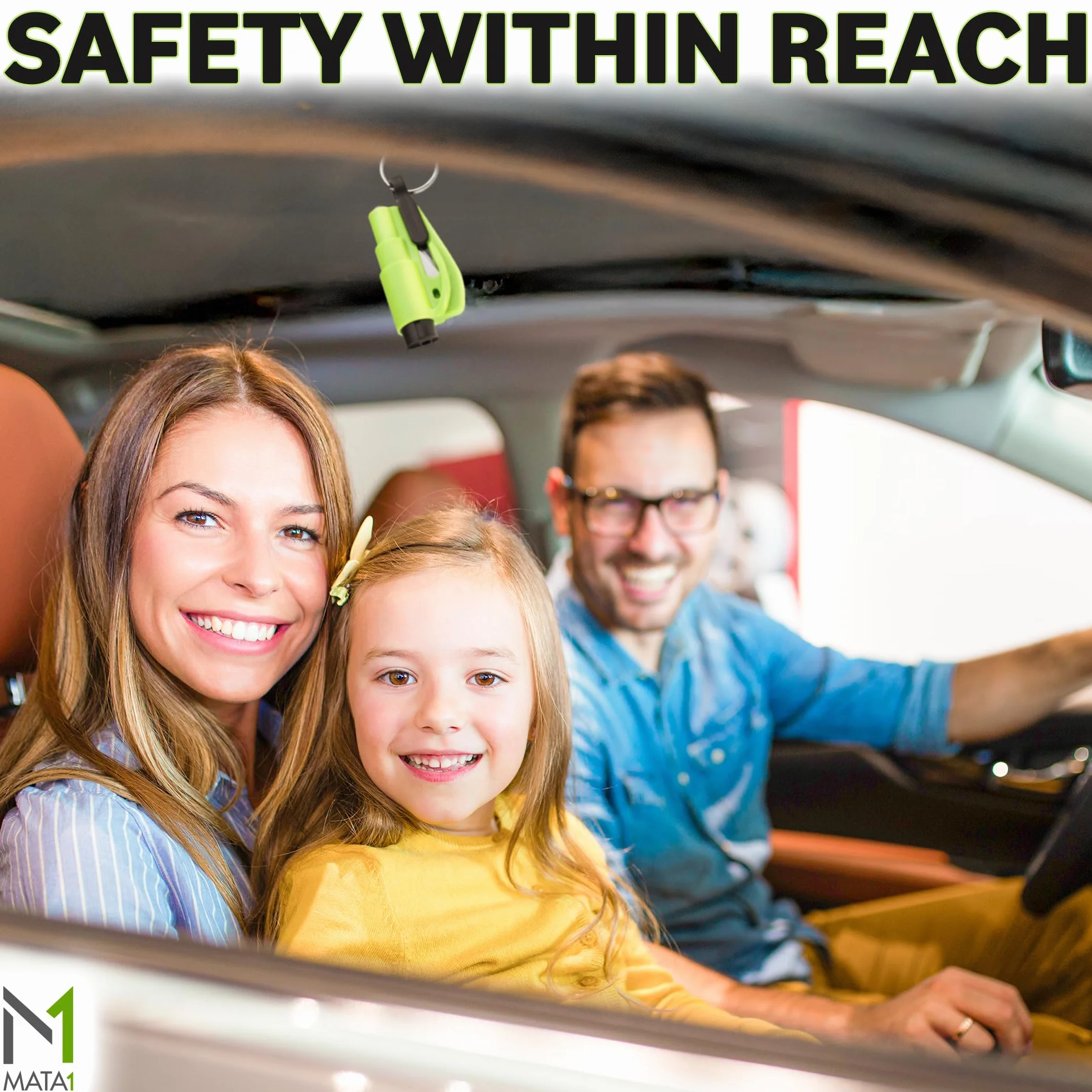 3-in-1 Car Safety Escape Tool Emergency Hammer Seat Belt Cutter Window Glass Breaker 2 Pack Green by Mata1
