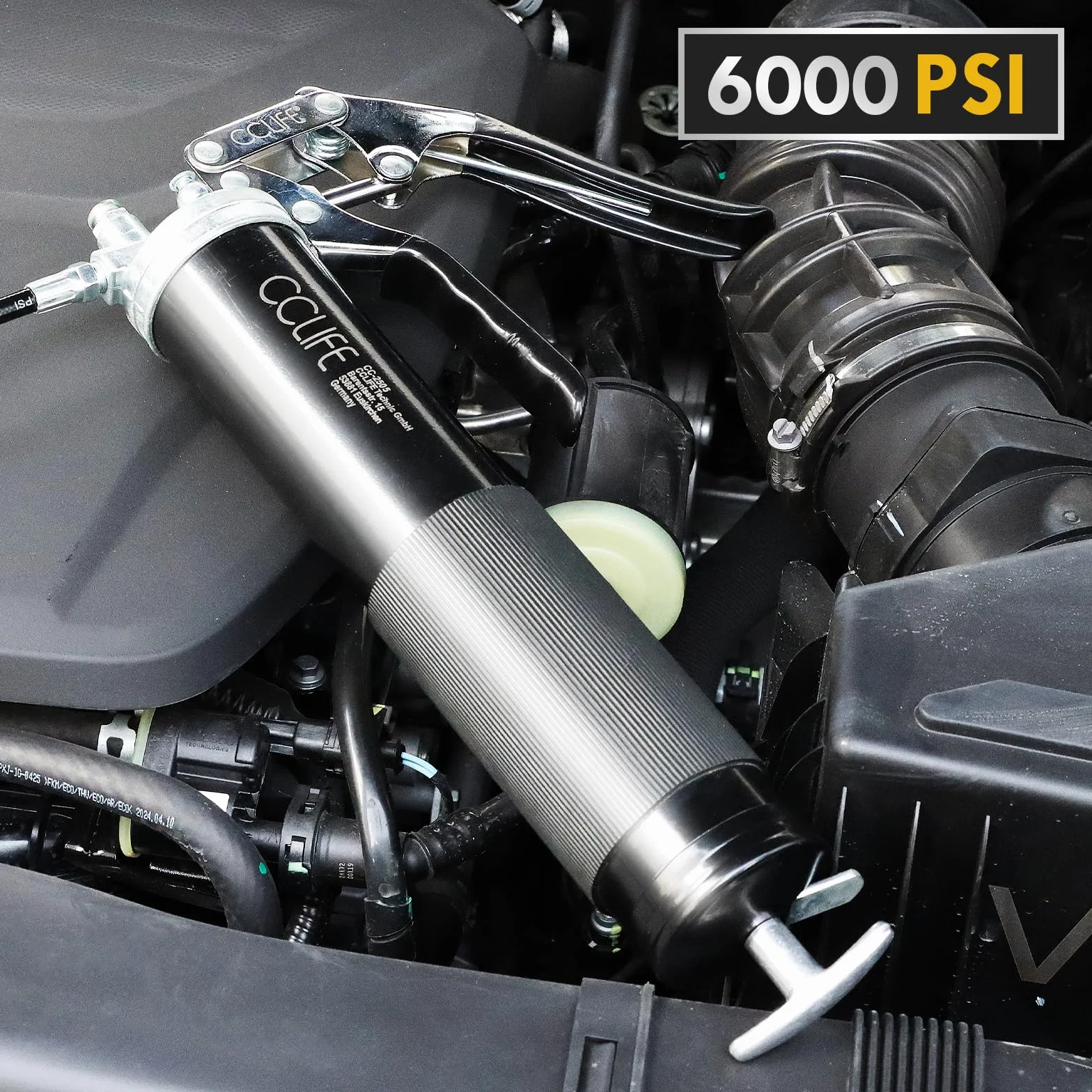CCLIFE Jednoręczny smarowania 6000 PSI z uchwytem pistoletowym i dźwignią do smarowania 400 g kartuszy, 12-calowym wężem elastycznym i metalowym przedłużeniem