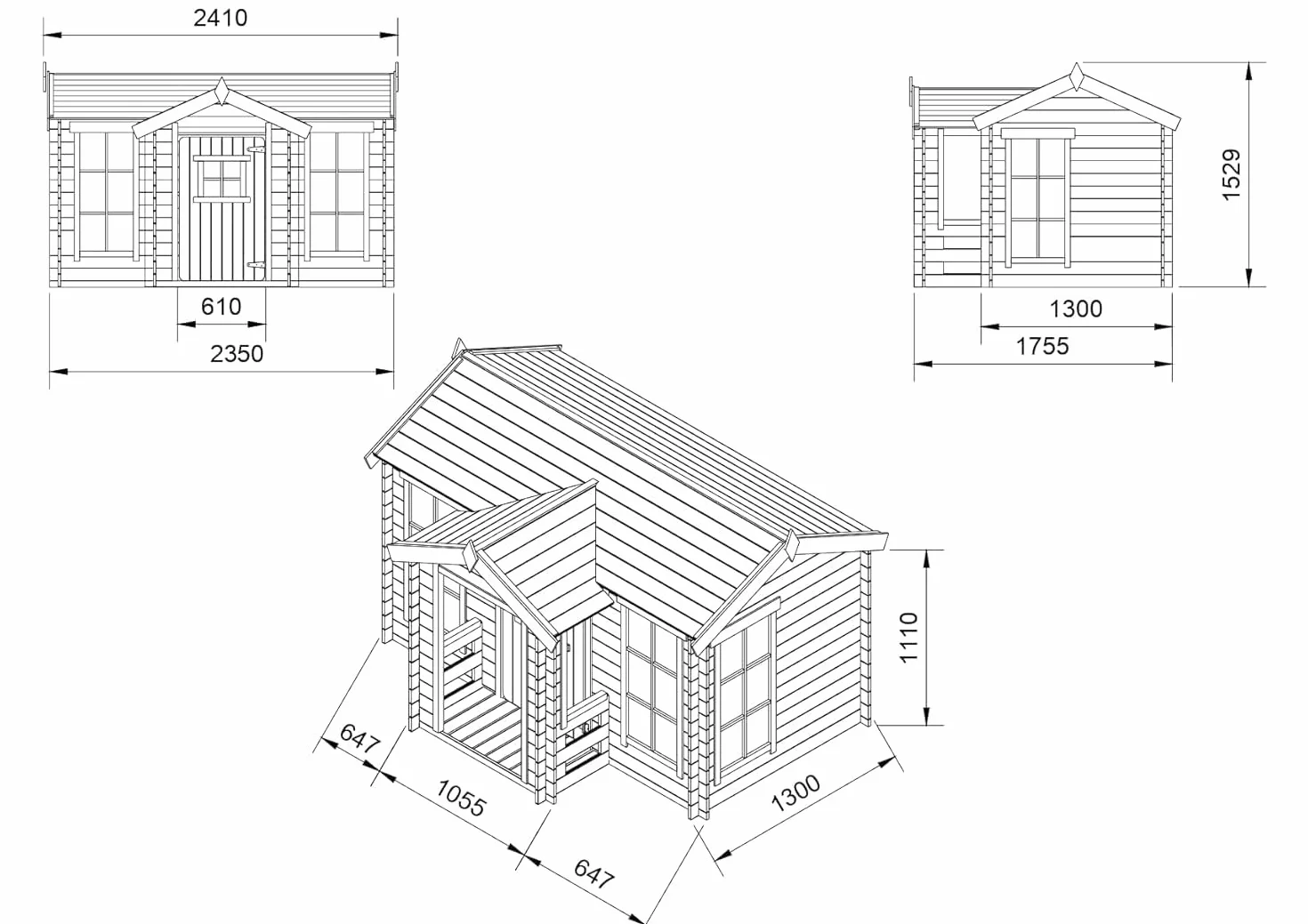 Timbela Domek do zabawy z drewna – domek do zabawy na świeżym powietrzu dla dzieci – szer. 241 x gł. 178 x wys. 151 cm / 2,63 m2 domek ogrodowy do zabawy z werandą – domek ogrodowy dla dzieci M520