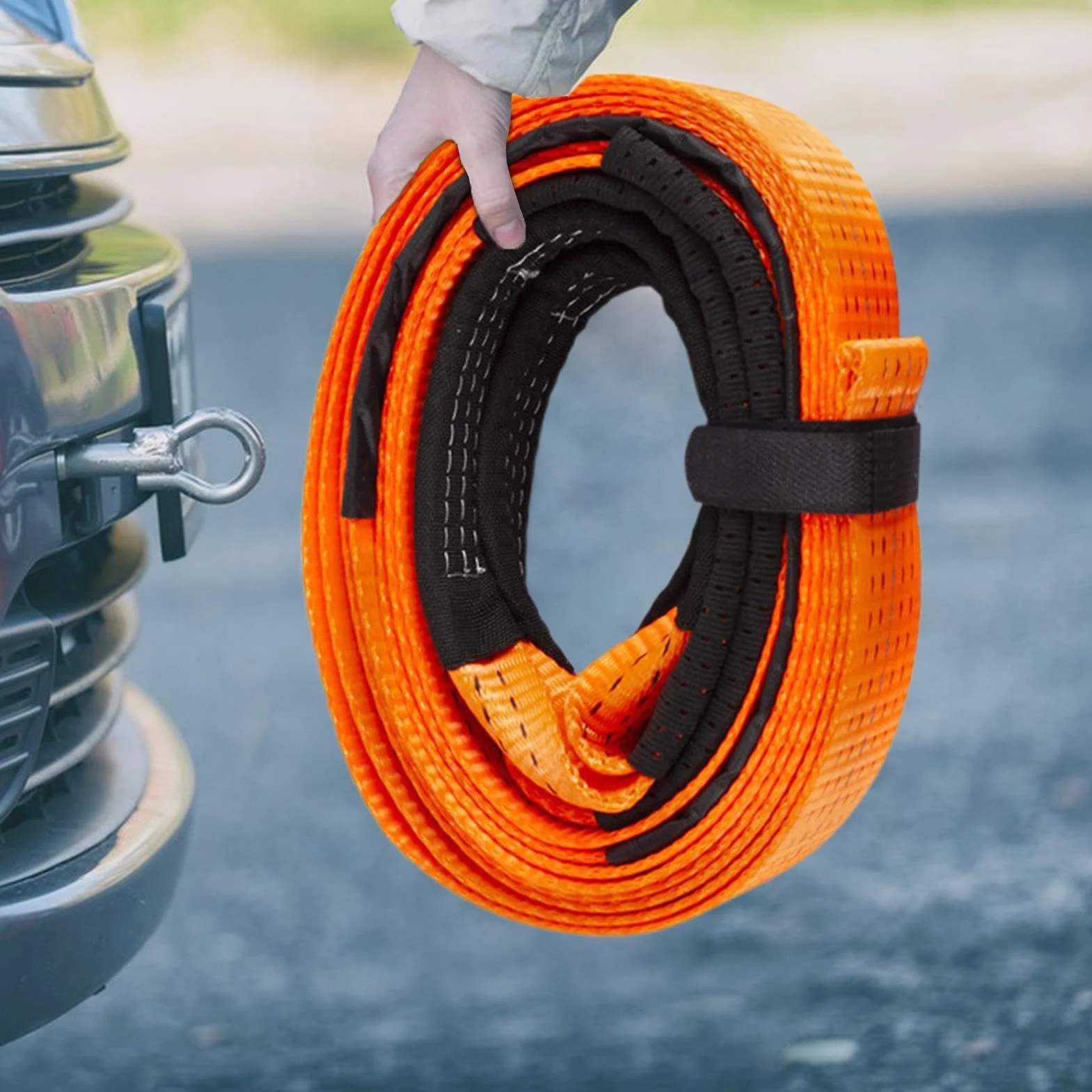 Tow Rope, Towing Strap with Hooks, 500cm/196.85 6cm/2.36 Inches Heavy-Duty Design, Sturdy Material, for Cars, Trucks, Atv, Roadside Use A3 Steel Polyester
