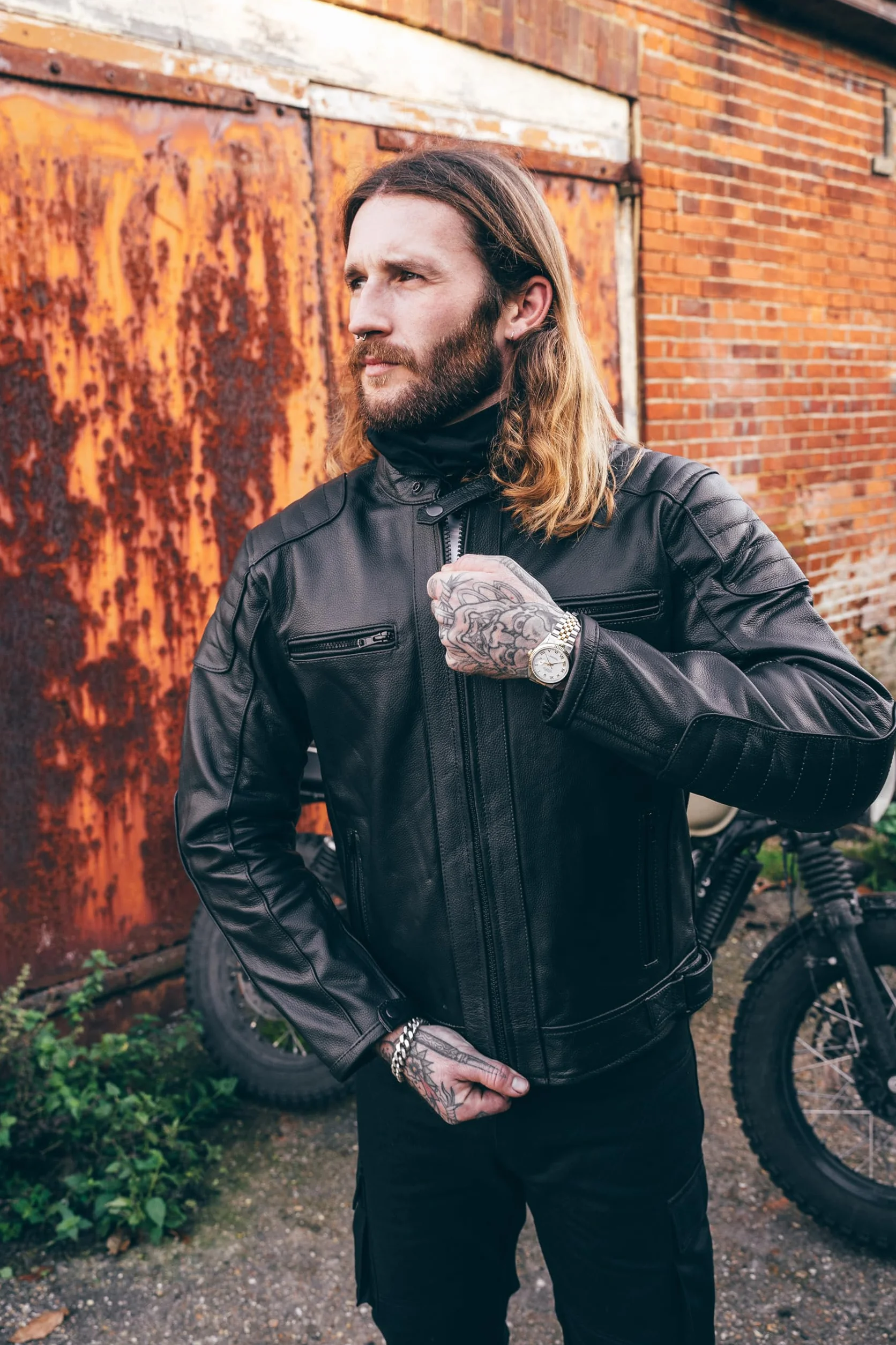 Kurtka motocyklowa męska skóra z pancerzem - Z prawdziwą ochroną CE Armor rowerzysta (EN 1621-1) - 4 sezony/zimowa/Lato - Texpeed - Czarny - L