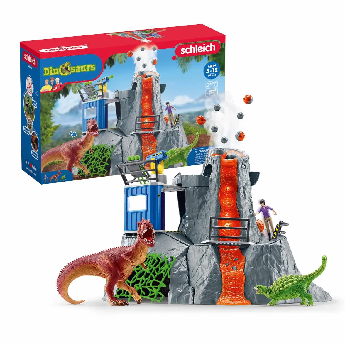 schleich 42564 Duża ekspedycja na wulkan, od 4 lat, DINOSAURS - Zestaw do zabawy, 46 x 44 x 36 cm