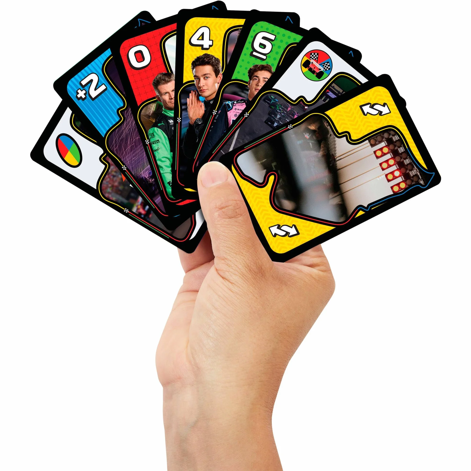 Mattel Games UNO Formuła 1 Gra karciana, karty z grafikami ze świata Formuły 1, imprezowa, rodzinna i towarzyska gra dla dzieci 7+ i fanów, JMF10