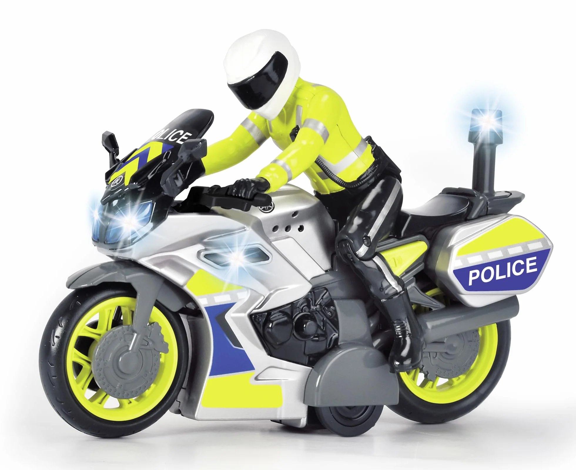 Dickie Toys Motocykl policyjny – zabawka motocyklowa z figurką policjanta, dla dzieci od 3 lat, z niebieskim światłem i syreną, wolnobieg, długość 17 cm