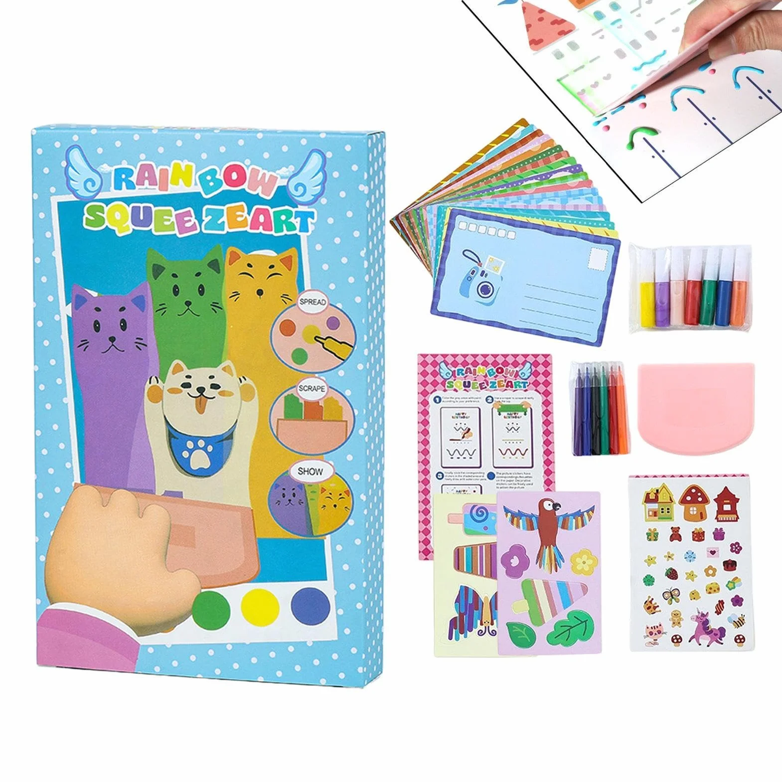 Rainbow Squeeze Art Kit - DIY Postcards Kids Painting Kit for Boys Girls, Fine Motor Skills Classroom Home School Birthday, Creative Craft Activity Set for Children Learning, Fun Art Play