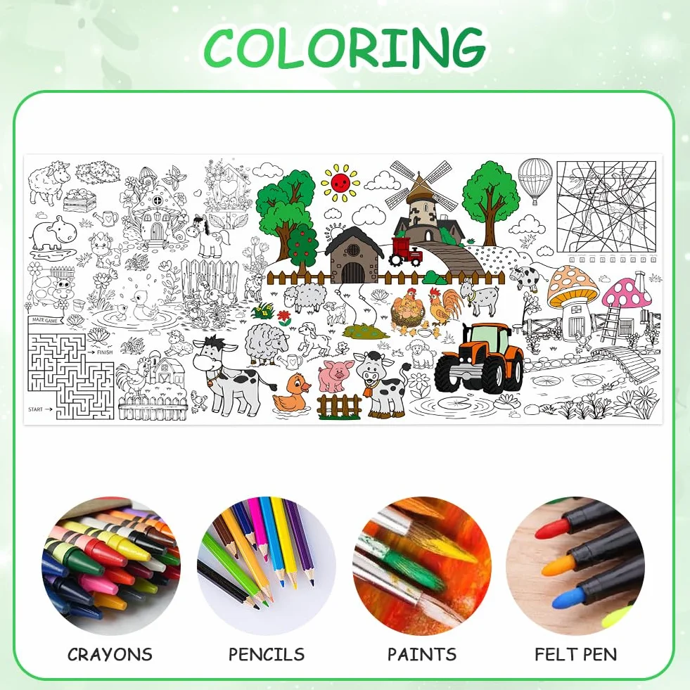 Farma Farbowanie Obrus, DIY Kids Party Obrus, Olbrzymi Kolorowanki Plakat dla Dzieci, Chłopcy Dziewczęta Prezent Urodzinowy, Rzemiosło Bazgroły Sztuka
