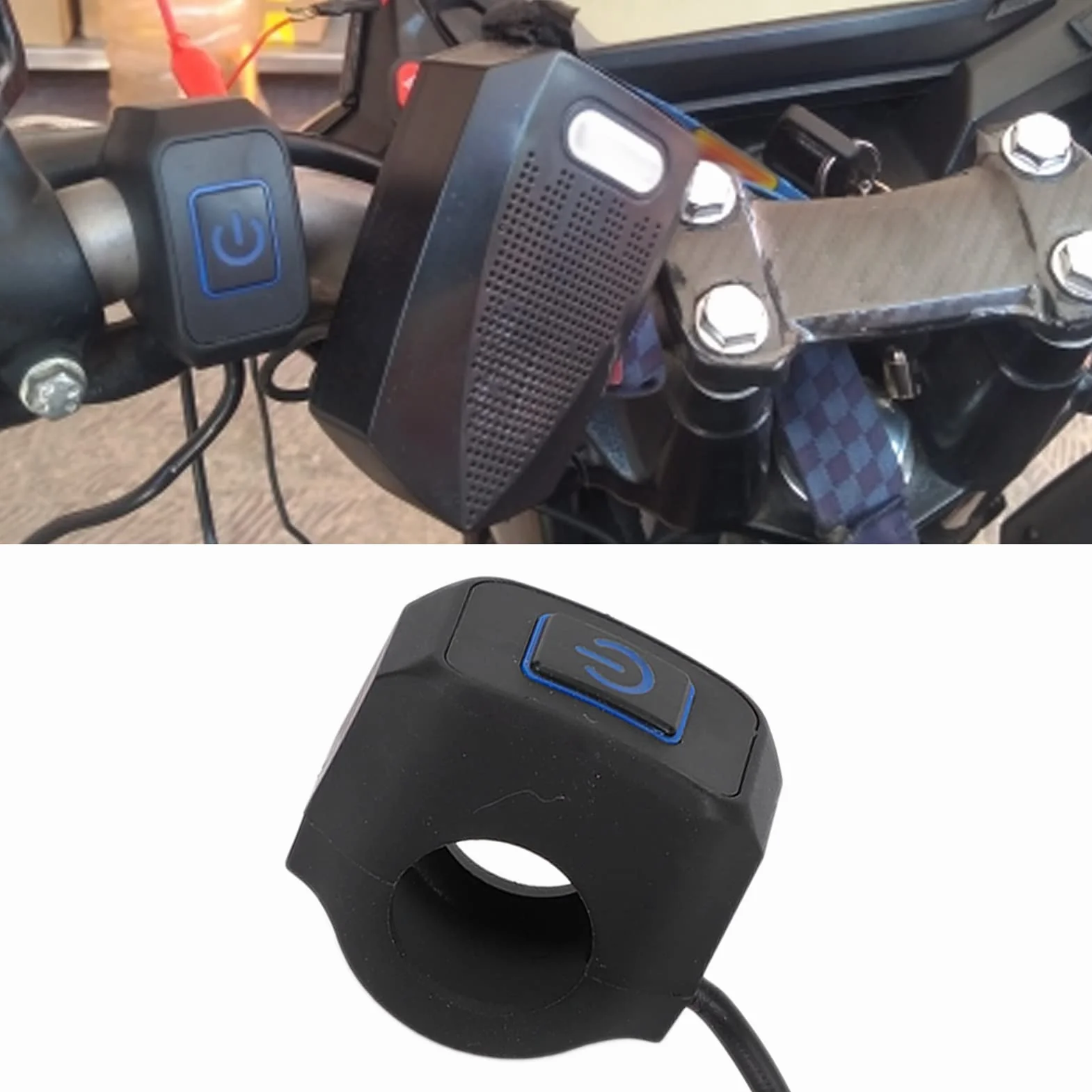 Yctze 22mm Przełącznik na Kierownicę Motocykla, Przycisk Sterowania Przełącznikiem światła Motocykla ATV Wodoodporny Uniwersalny do Reflektorów (metal ABS)(Niebieski)