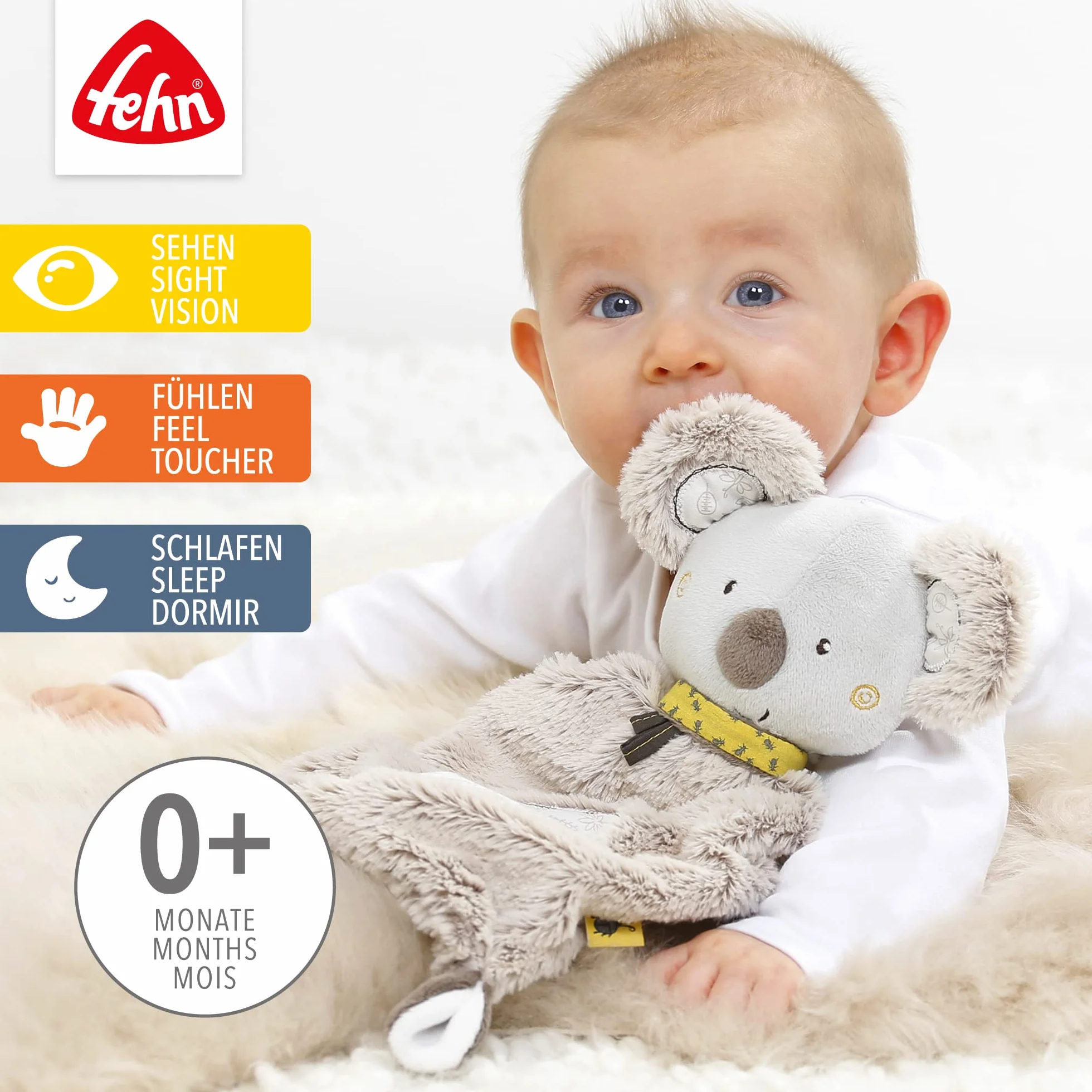 Fehn Schmusetuch Baby Schnuffeltuch mit Koala Köpfchen - Kuscheltuch für Neugeborene - Kuscheltier Spielzeug Stofftier - Plüschtier Stofftuch zum Kuscheln für Babys und Kleinkinder ab 0+ Monaten