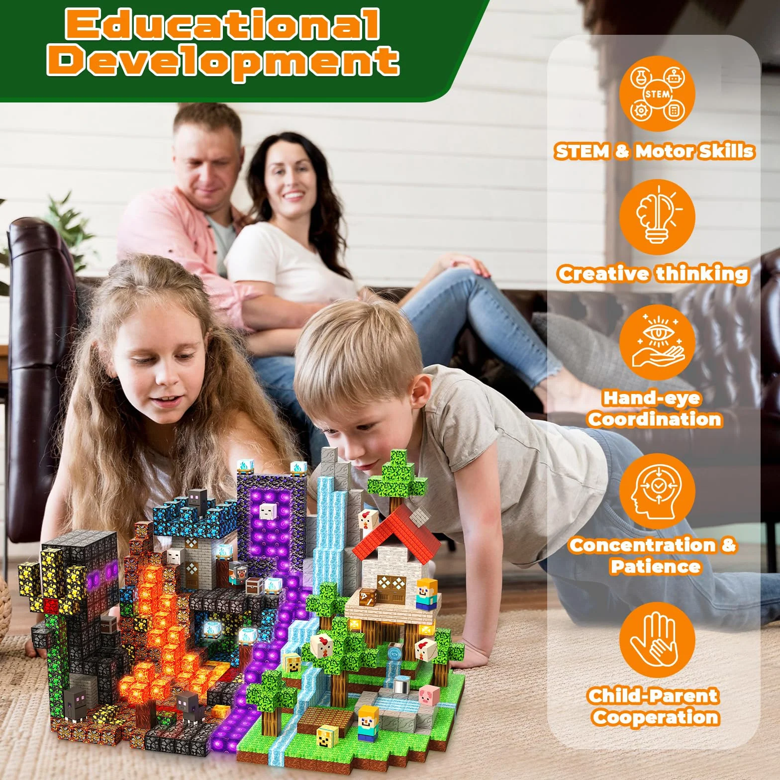 GraceDuck zestaw magnetycznych klocków, portal leśny, 200 części, lawa i portal, buduj magnetyczne bloki do gry, klocki magnetyczne, kreatywna zabawka Montessori od 3+ lat, magnetyczne bloki STEM
