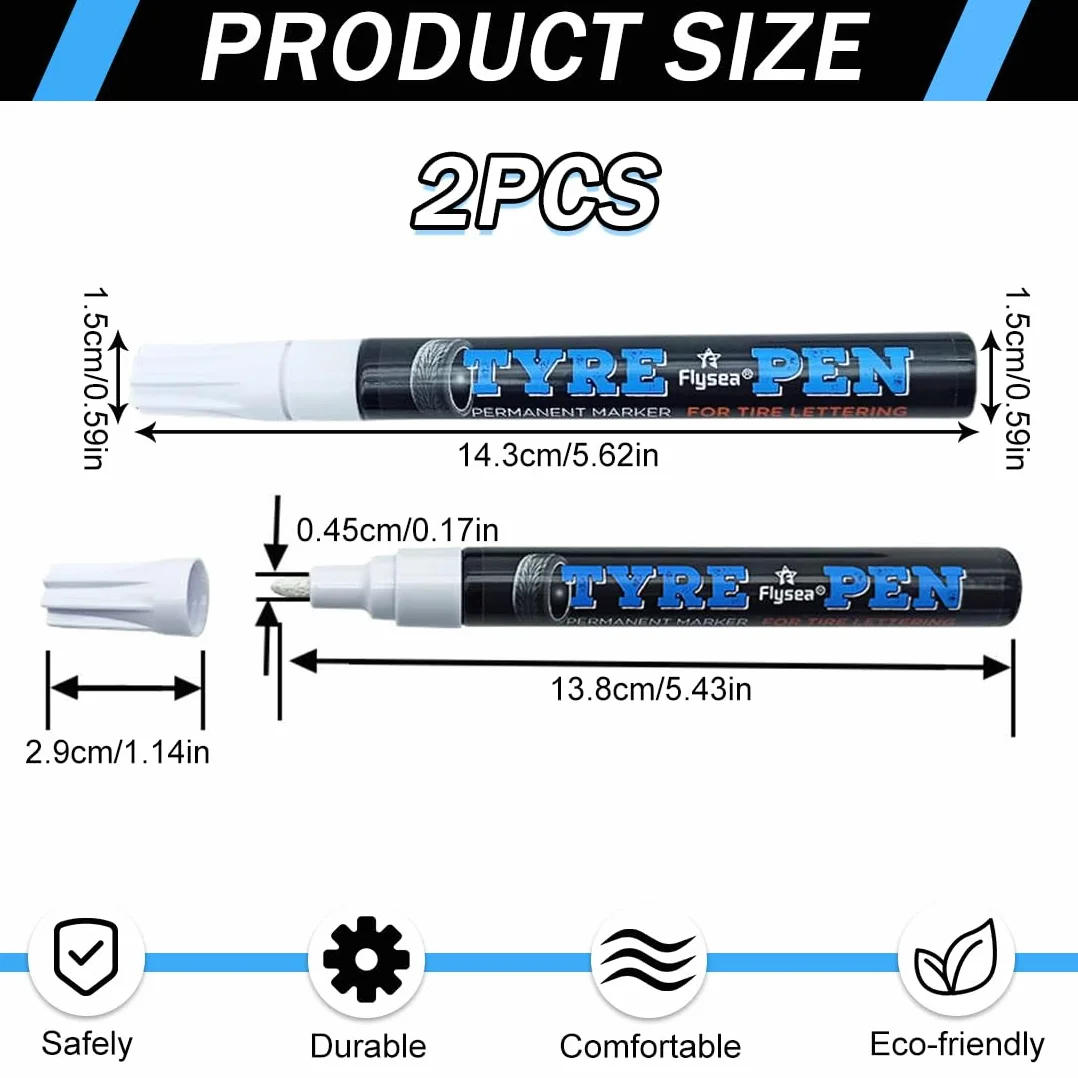 2 sztuki wodoodporny biały marker do opon biały długopis do lakieru opon, markery do opon, do kamienia, drewna, płótna, opon i tekstyliów