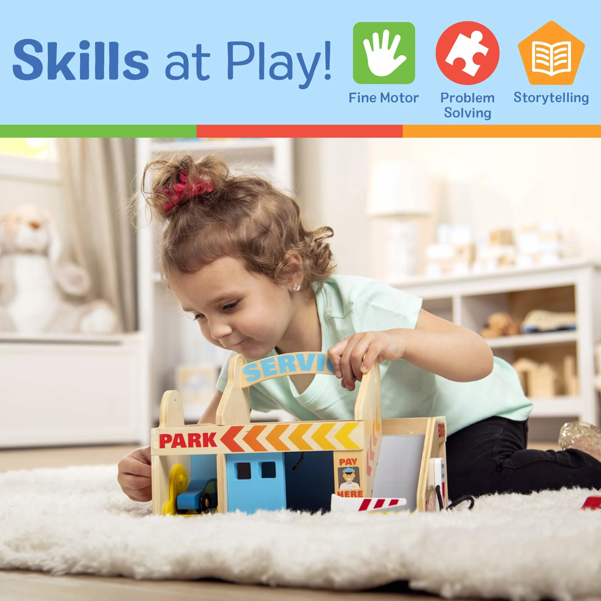 Melissa & Doug – stacja obsługi samochodów z parkingiem piętrowym (pojazdy, funkcjonalna winda, łatwe przenoszenie)
