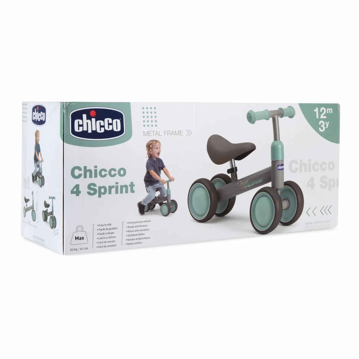 Chicco Ride-ON Quadricycle bez pedałów, rowerek biegowy dla dzieci bez pedałów, płynna jazda, gumowe koła, miękkie, antypoślizgowe siedzisko, antypoślizgowe uchwyty, 1-3 lata, maks. 20 kg, beżowy