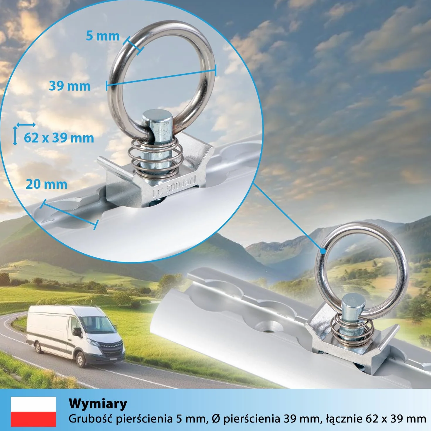 valonic GECKO - 8x mocowanie do szyny lotniczej, 1000 daN, ucha mocujące do systemu szynowego, adapter do szyny mocującej, akcesoria do samochodów dostawczych, bagażnik, szyna mocująca