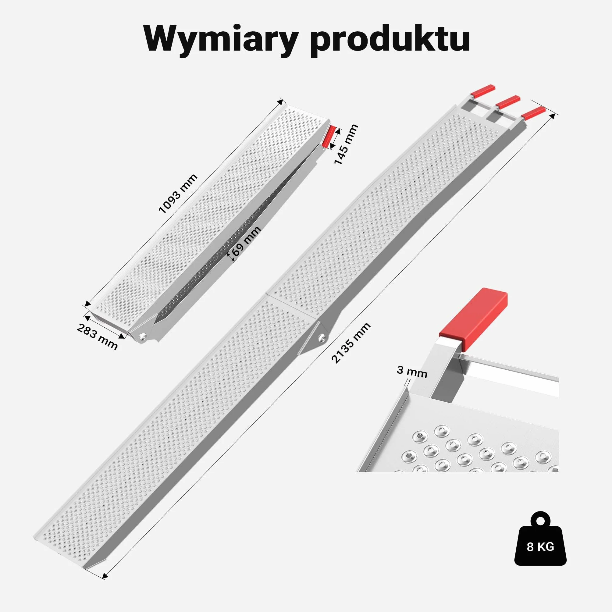 Wiltec Składany najazd aluminiowy 215 cm 340 kg do quadów i motocykli