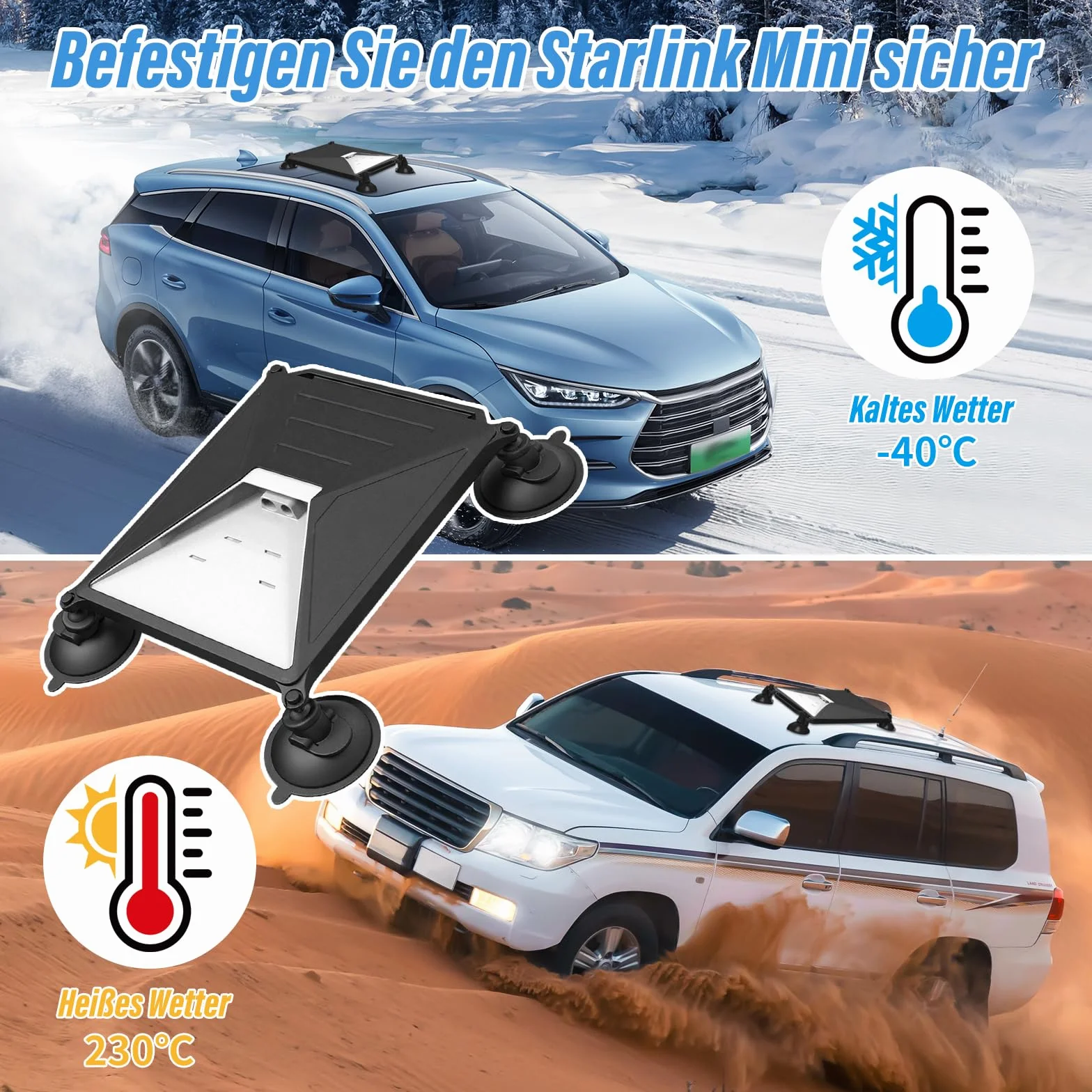 Starlink Mini uchwyt z przyssawką, uchwyt Starlink do okien i dachów przesuwnych, ochronna osłona silikonowa z 4 mocnymi przyssawkami do Starlink Mini Travel, do samochodu, łodzi, kampera